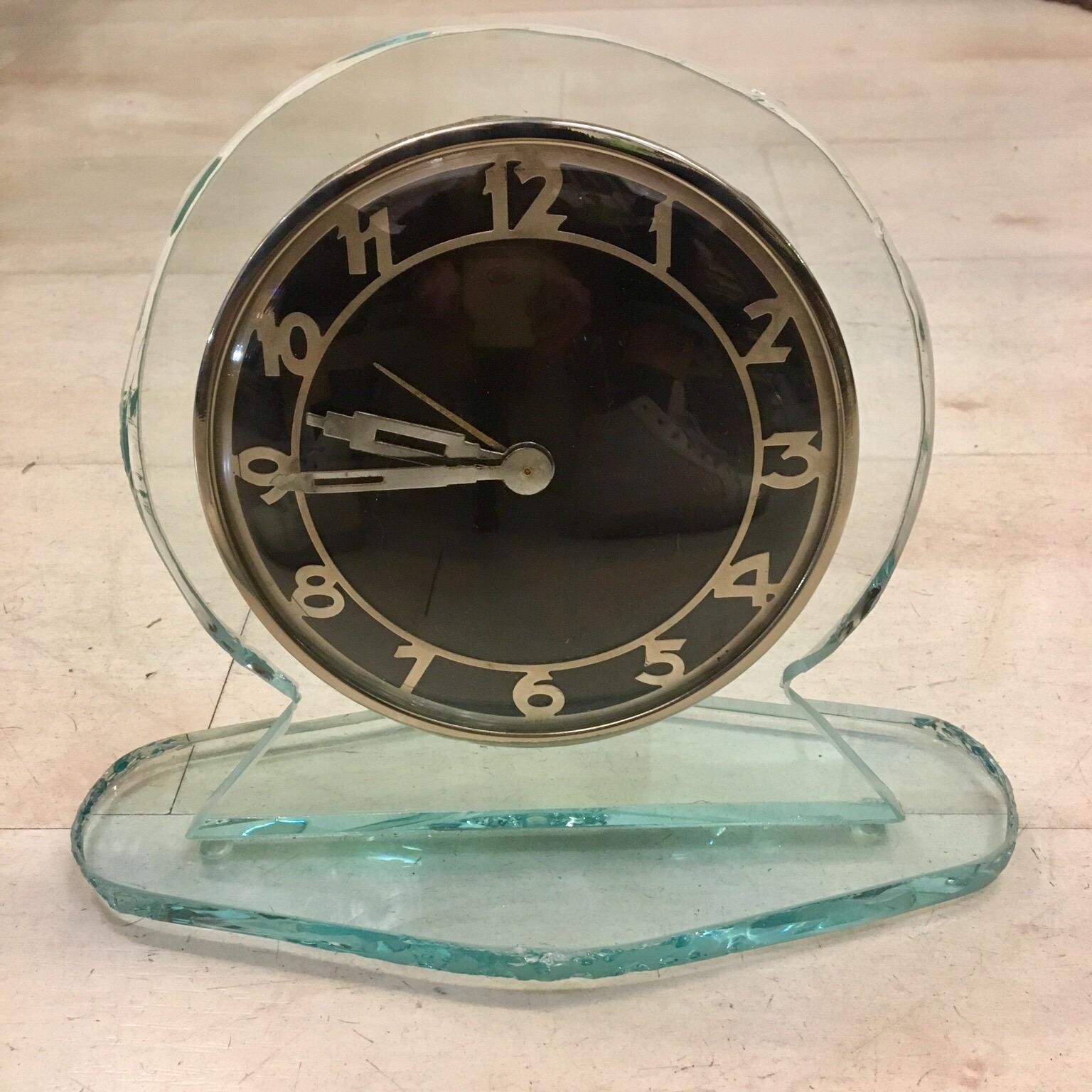 Original Decò Crystal Table Clock Turtle Effect Dial,  1930s 1