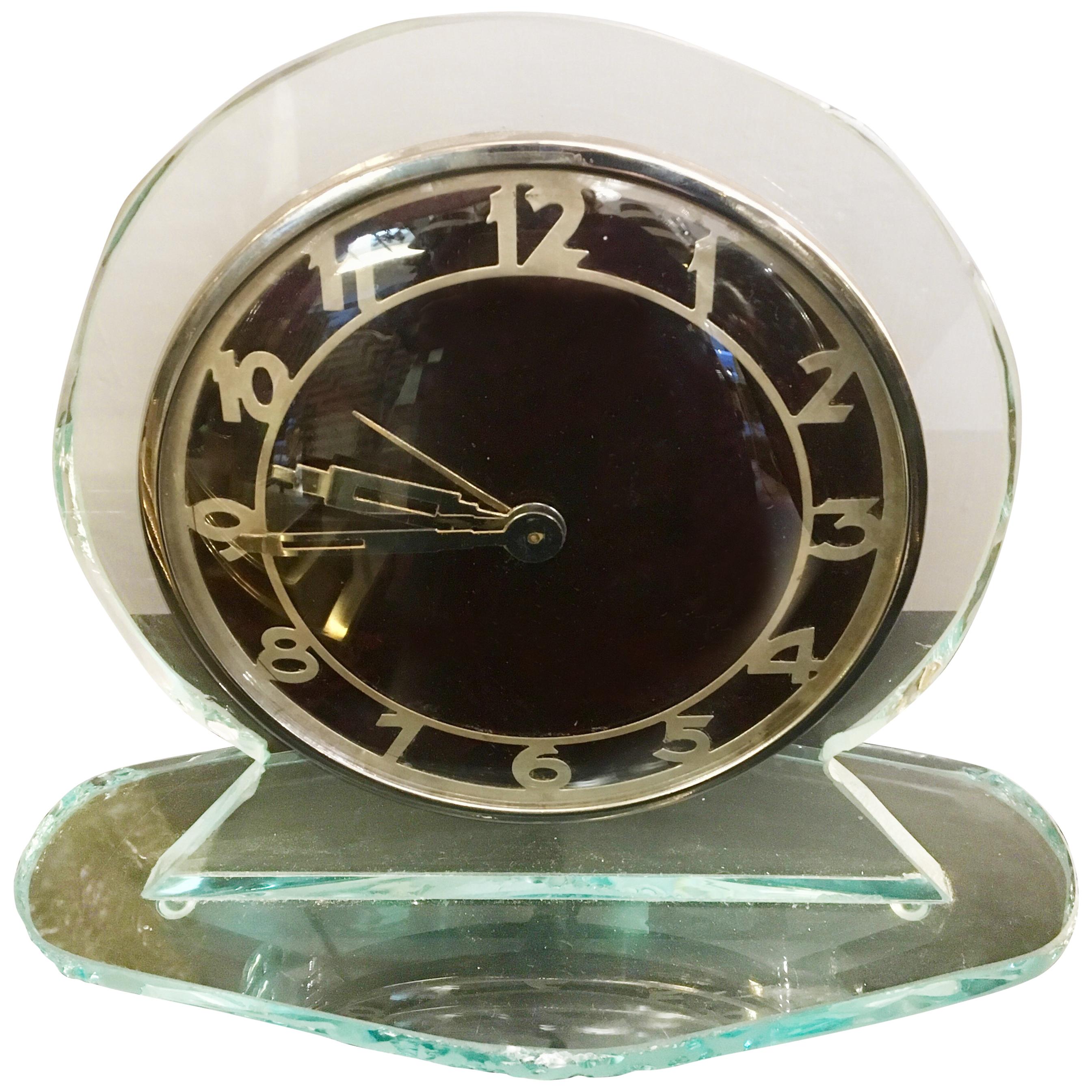Original Decò Crystal Table Clock Turtle Effect Dial,  1930s