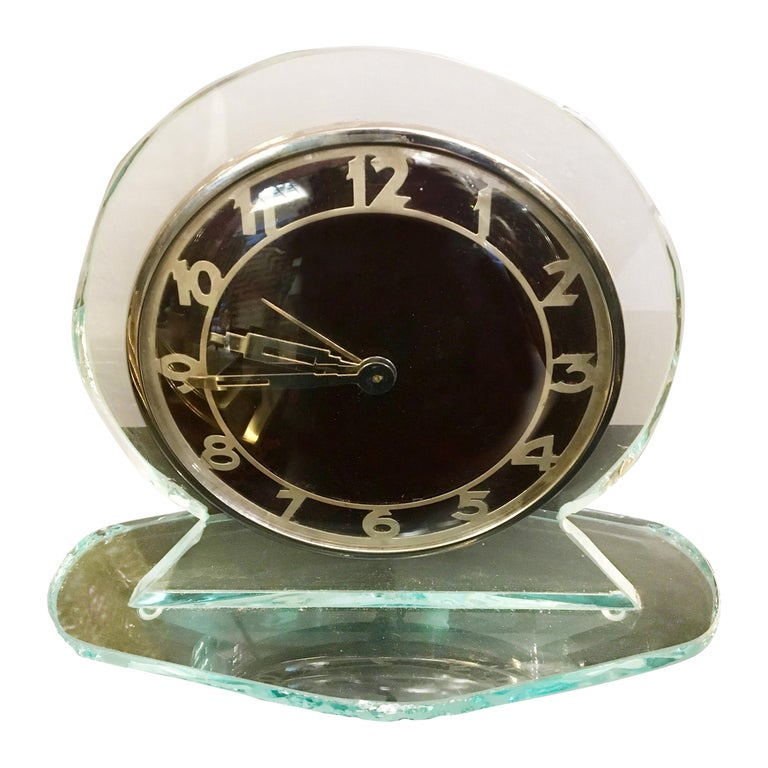 Original Deco Crystal Table Clock Turtle Effect Dial, 1930s at 1stDibs