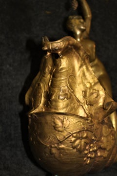 Original Deco Vase, Nude with Grapes Kneeling on a Large Snail, Signed Fugere