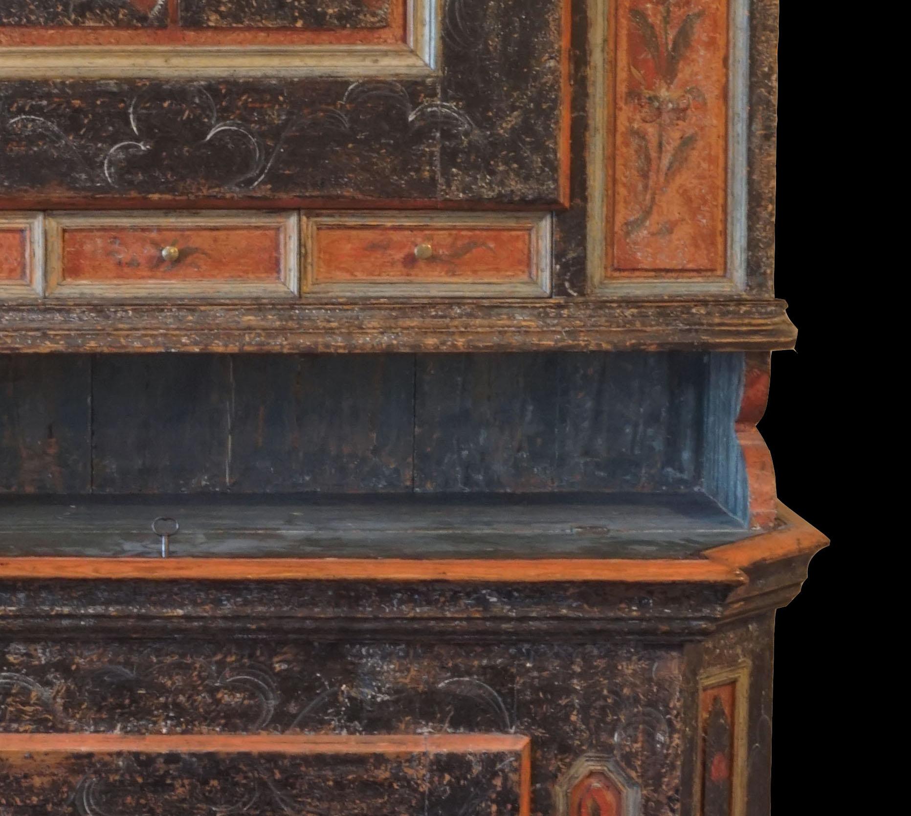 Baroque Original Decorated Early 19th Century Cabinet from Dalarna, Sweden, Dated 1822 For Sale