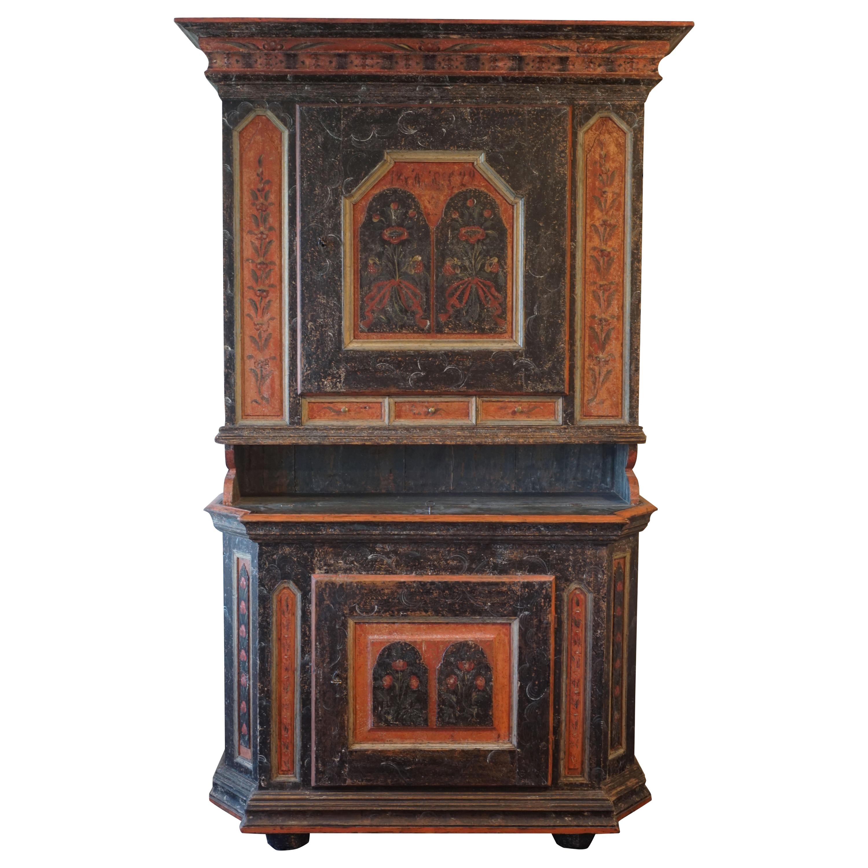 Original Decorated Early 19th Century Cabinet from Dalarna, Sweden, Dated 1822 For Sale