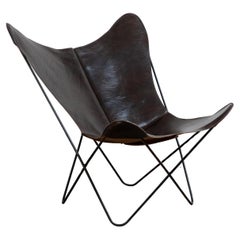 Retro Original Deep Brown Leather Hardoy Butterfly Chair, Issued by Knoll, 1950s