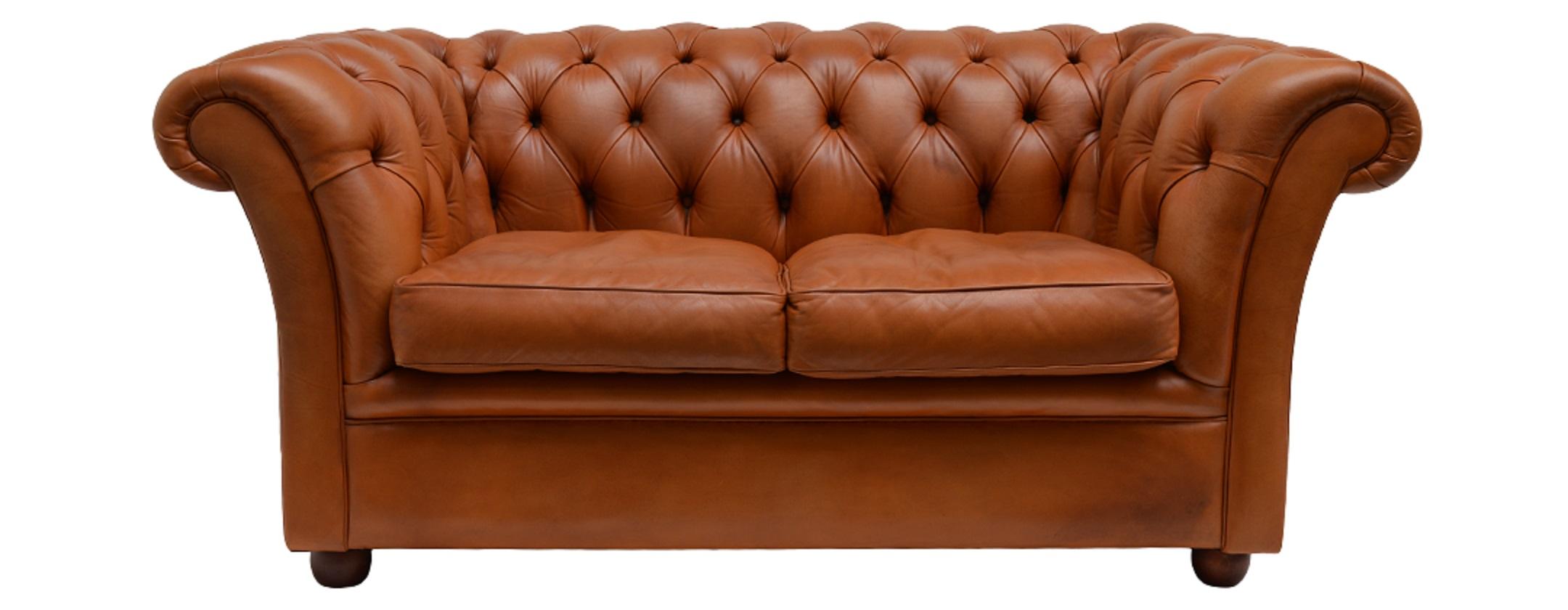 Original Delta Chesterfield 3+2 Settee in Cognac Cowhide In Good Condition For Sale In Eindhoven, NL