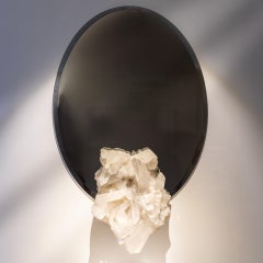 Original Design Oval Mirror with Natural Brazilian Quartz Cluster