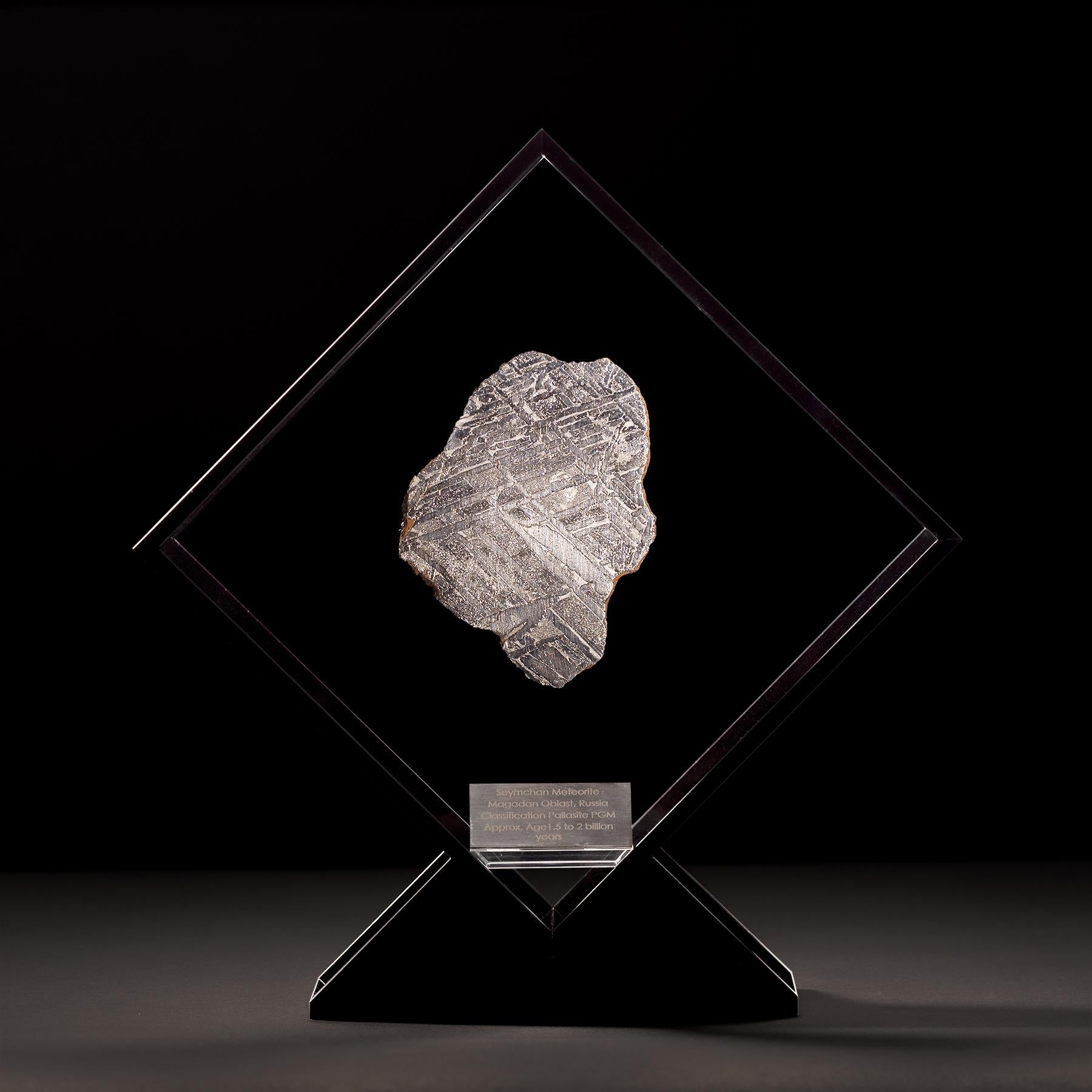 Organic Modern Original Design, Seymchan Meteorite in a Black Acrylic Display