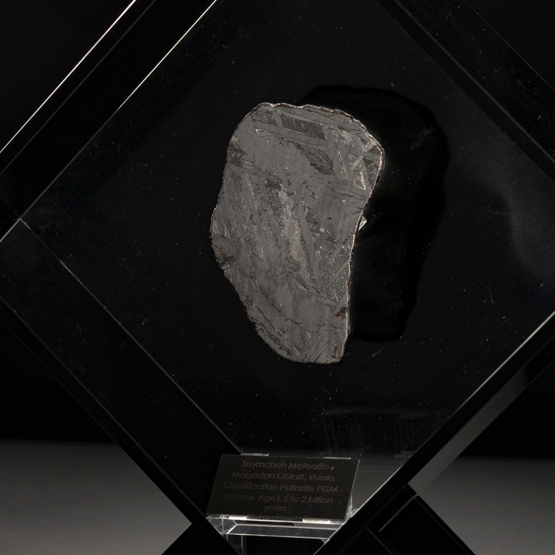 Am designs, météorite Seymchan dans un présentoir en acrylique noir en vente 1