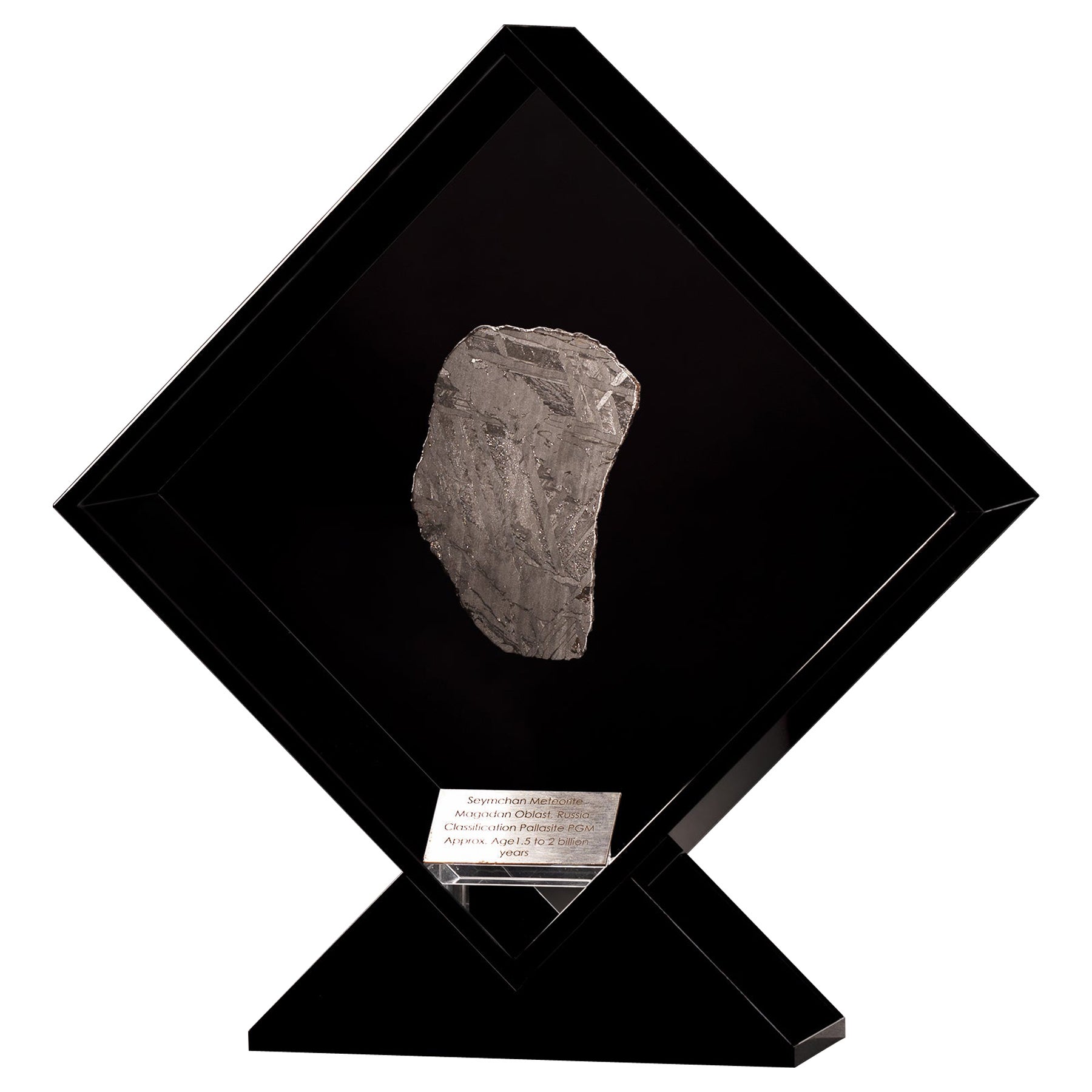 Original-Design, Seymchan Meteorit in einer schwarzen Acryl-Ausstellung