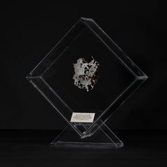 Design originale, Seymchan con Meteorite di Olivina in un espositore in acrilico