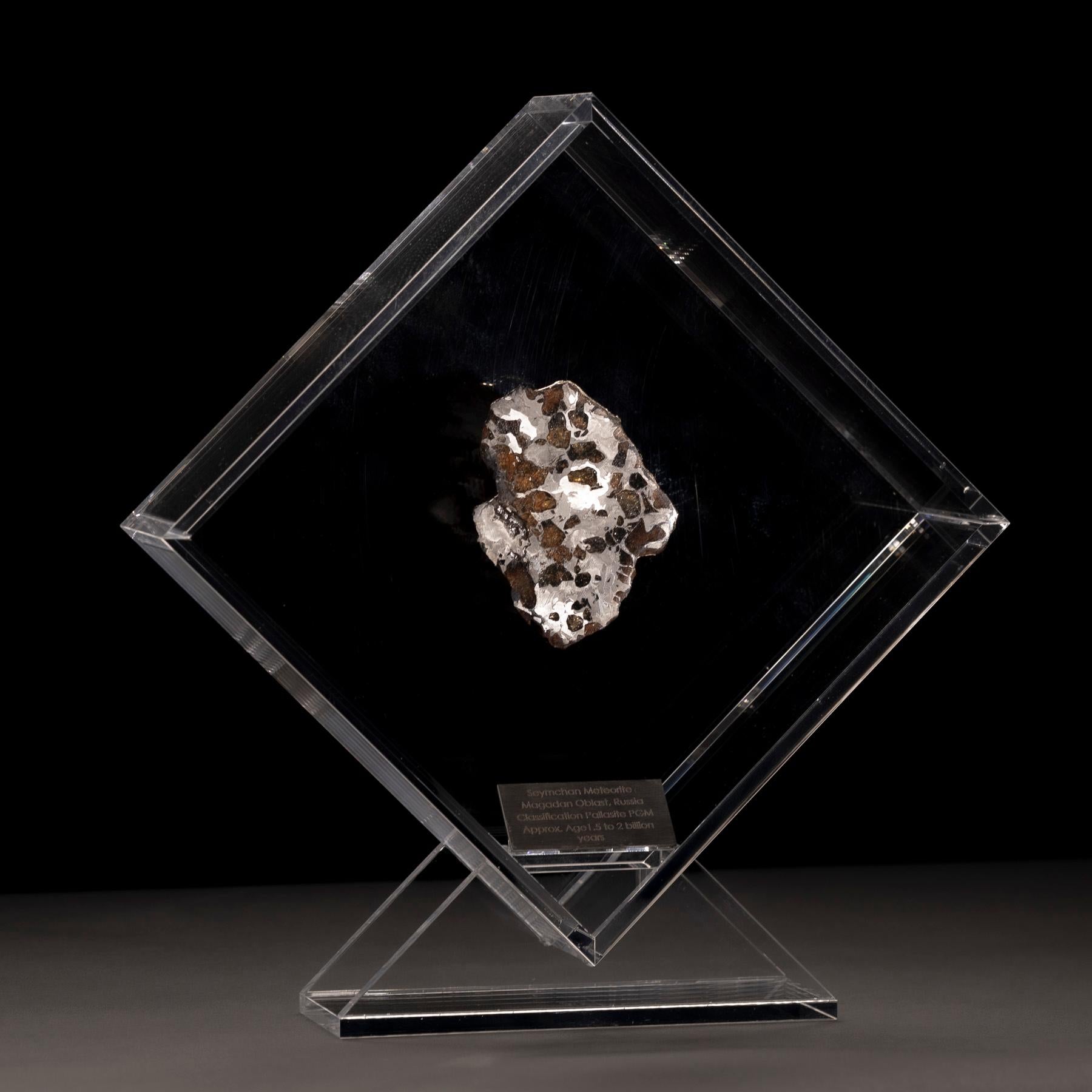 Mexican Original Design, Seymchan with Olivine Meteorite in a Acrylic Display