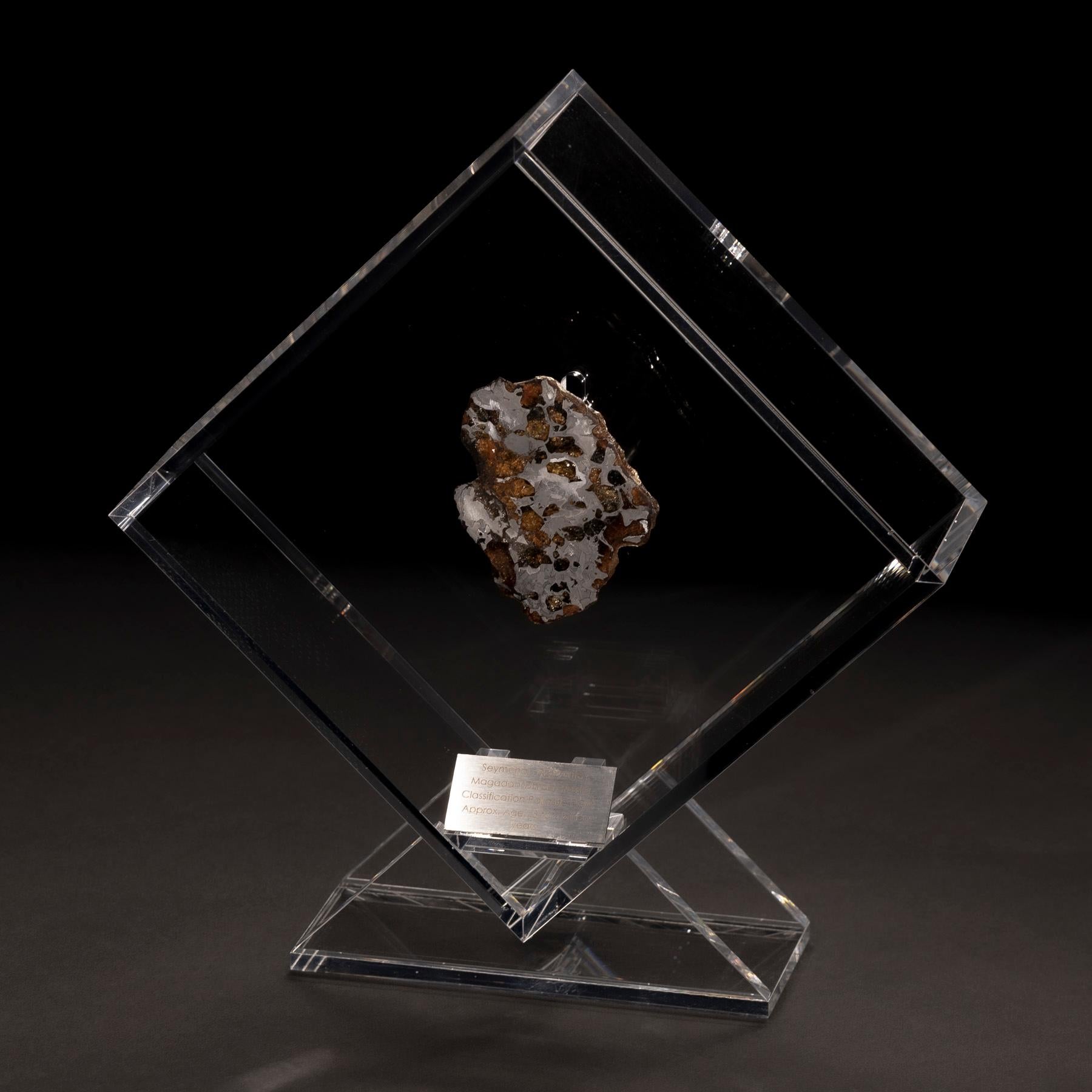 Contemporary Original Design, Seymchan with Olivine Meteorite in a Acrylic Display