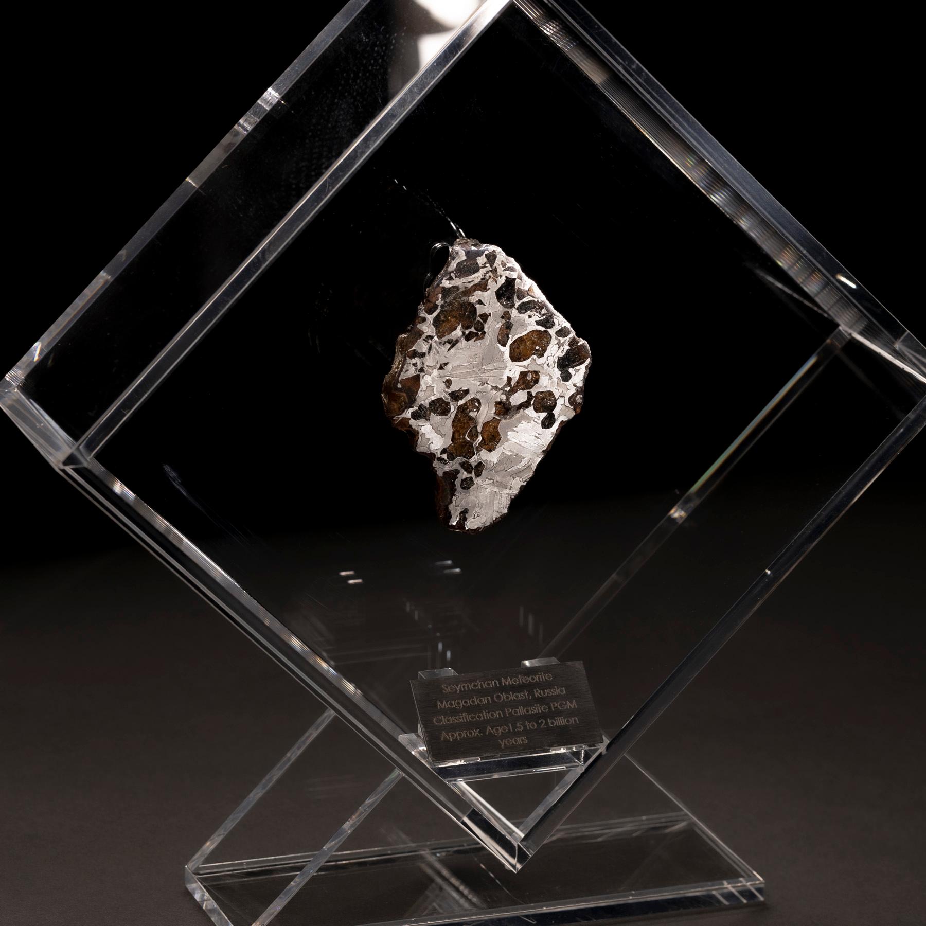 Contemporary Original Design, Seymchan with Olivine Meteorite in a Acrylic Display For Sale