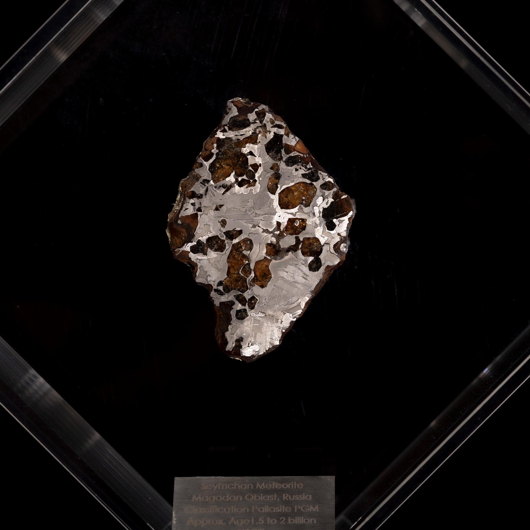 Original Design, Seymchan with Olivine Meteorite in a Acrylic Display For Sale 1