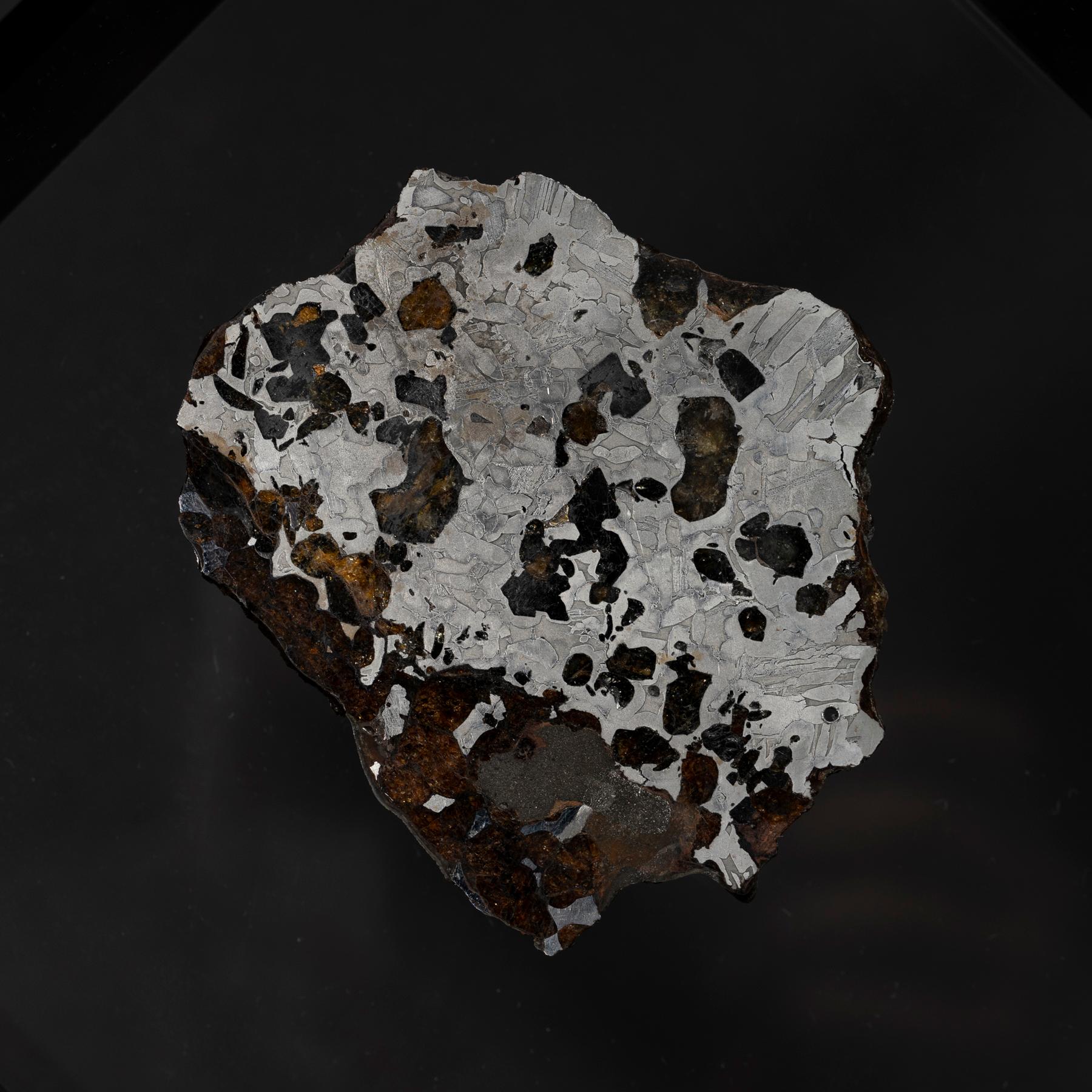 Original Design, Seymchan with Olivine Meteorite in a Black Acrylic Display For Sale 2