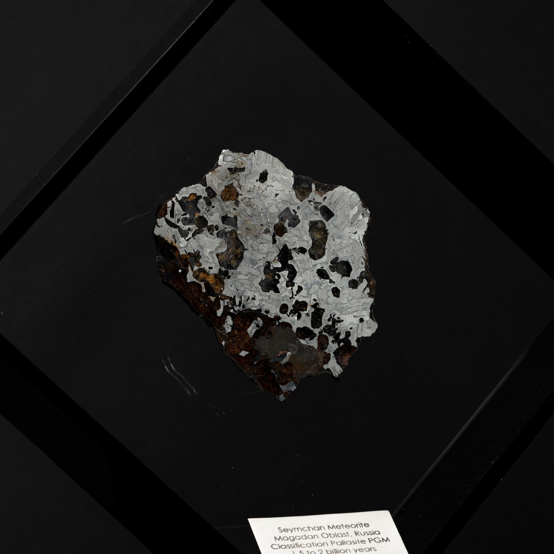 Original Design, Seymchan with Olivine Meteorite in a Black Acrylic Display For Sale 3