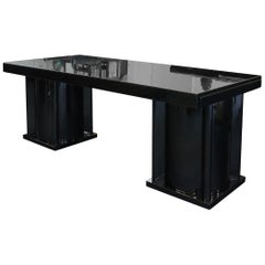 Original Dining Table French Art Deco circa 1925 Black High Gloss Lacquered