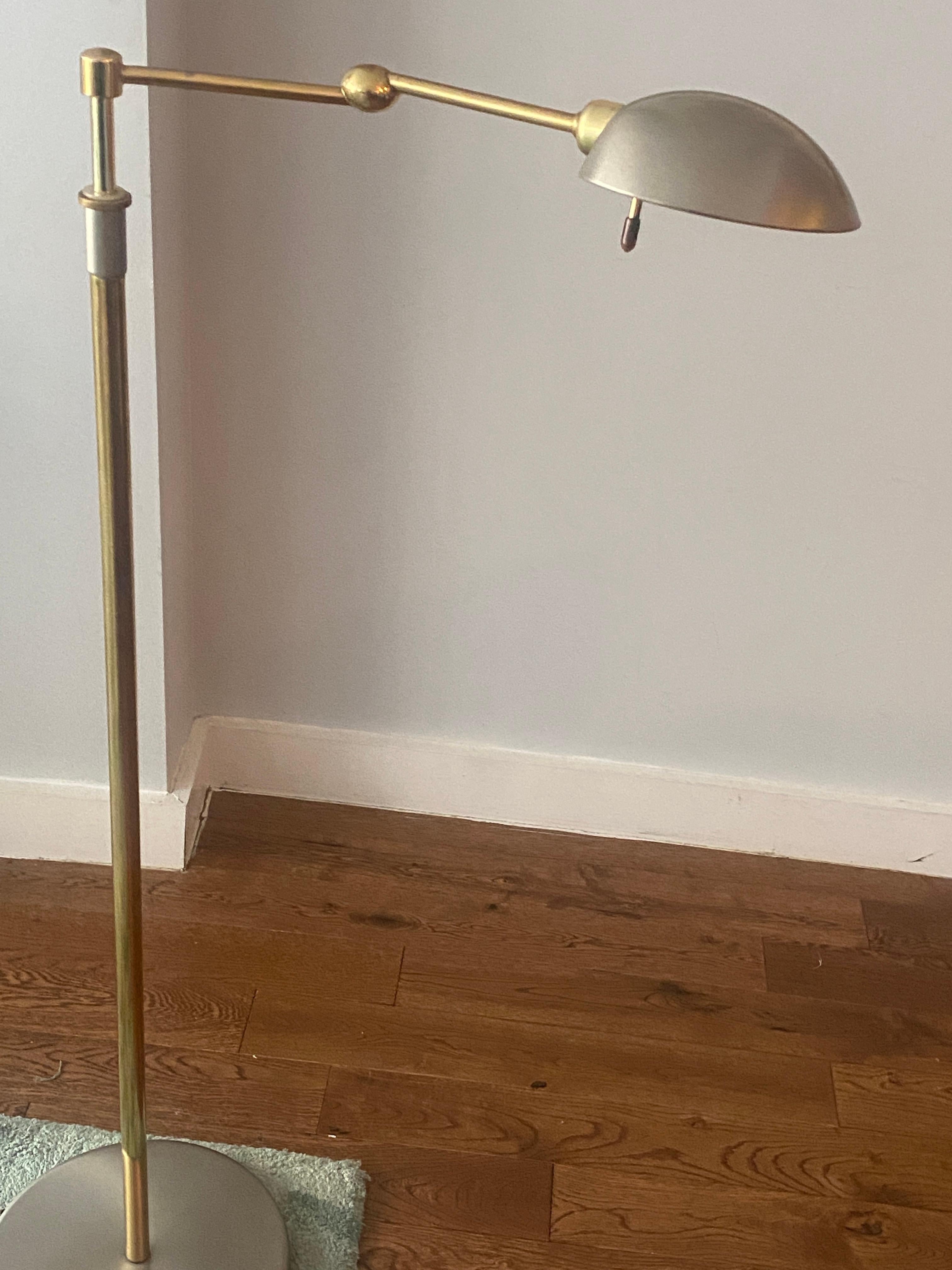 Holtkoetter Halogen Swing-Arm Floor Lamp No. 2508/1*P1  made with  beautifully manufactured brass with the latest in dimming technology. Partially brushed brass and partially satin finish makes it even more unique. Soft On - a single 