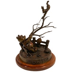 Vintage Original Disney Winnie the Pooh Bronze Sculpture "Blustery Day" by Bill Toma