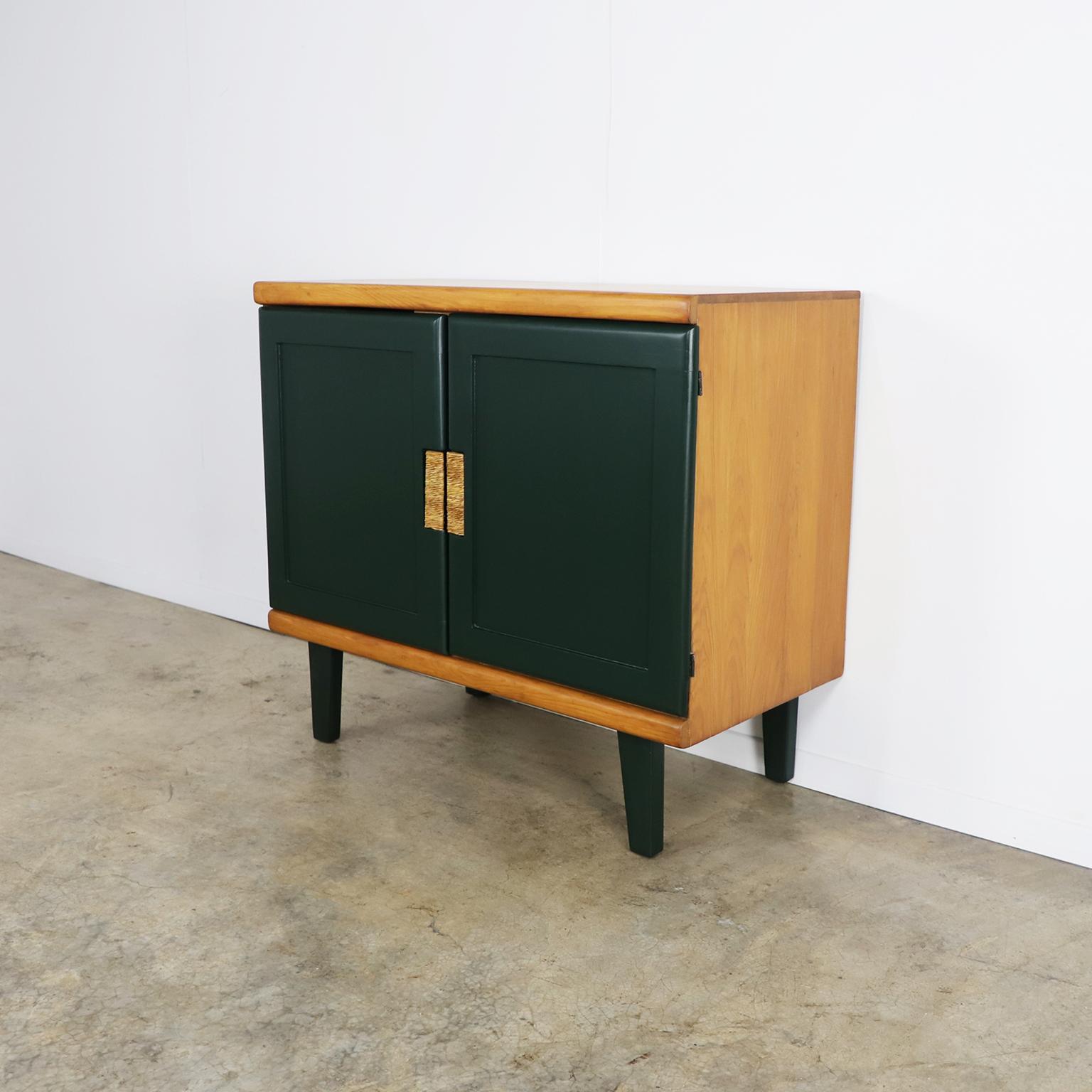 We offer this rare original Domus Credenza by Michael Van Beuren in pine wood and with the characteristic Van Beuren green color, designed by the American Bauhaus designer, Michael Van Beuren in Mexico, circa 1950, this handmade, solid pine and was