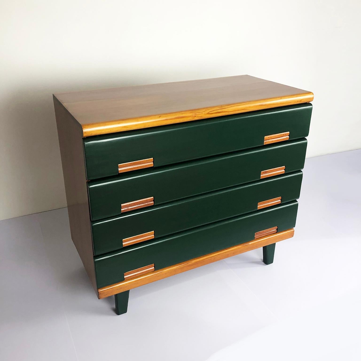 We offer this rare original Domus drawer by Michael Van Beuren in pine wood and with the characteristic green Van Beuren color, designed by the American Bauhaus designer, Michael Van Beuren in Mexico, circa 1950, this handmade, solid pine wood