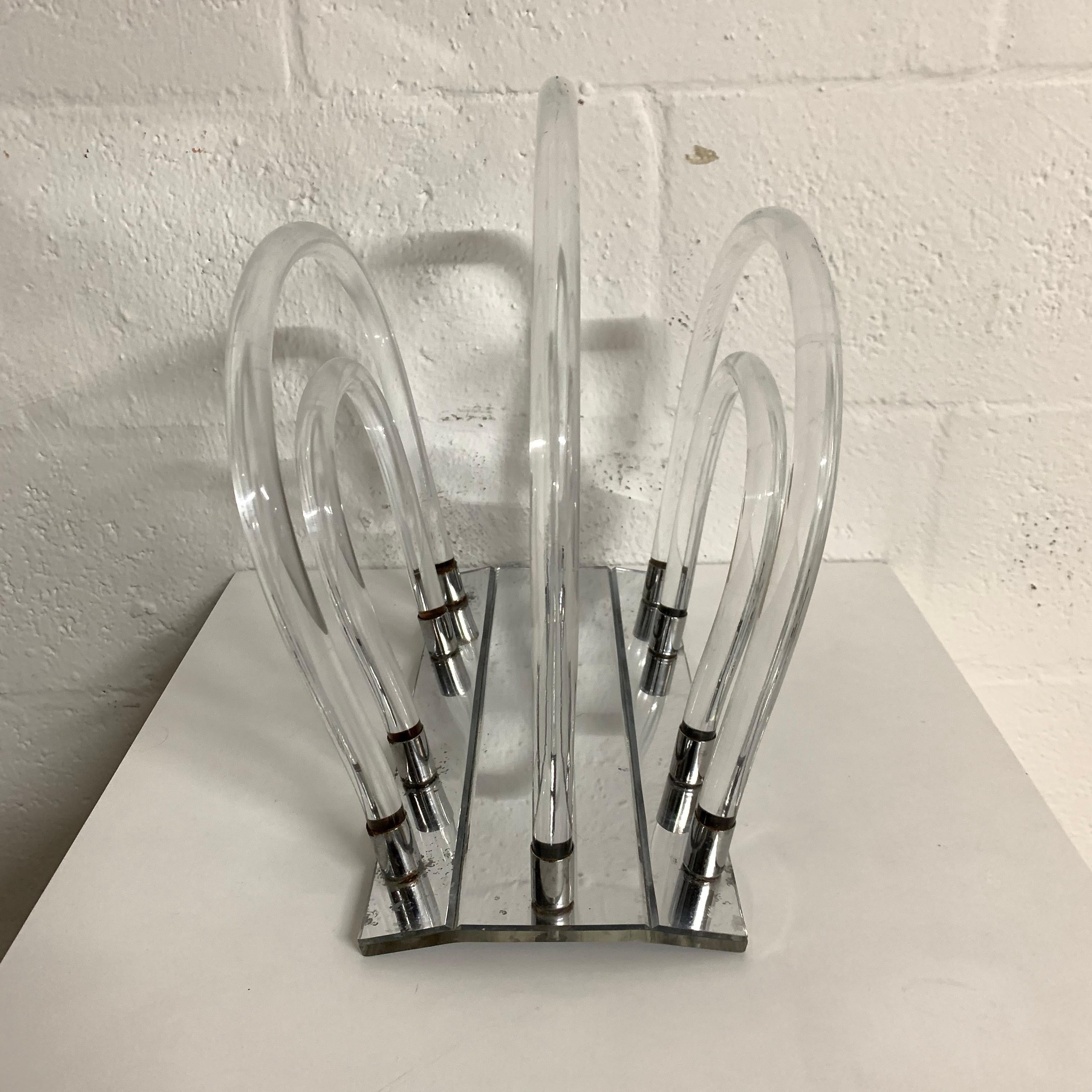 American Original Dorothy Thorpe Lucite and Chrome Magazine Rack or Stand, 1960s