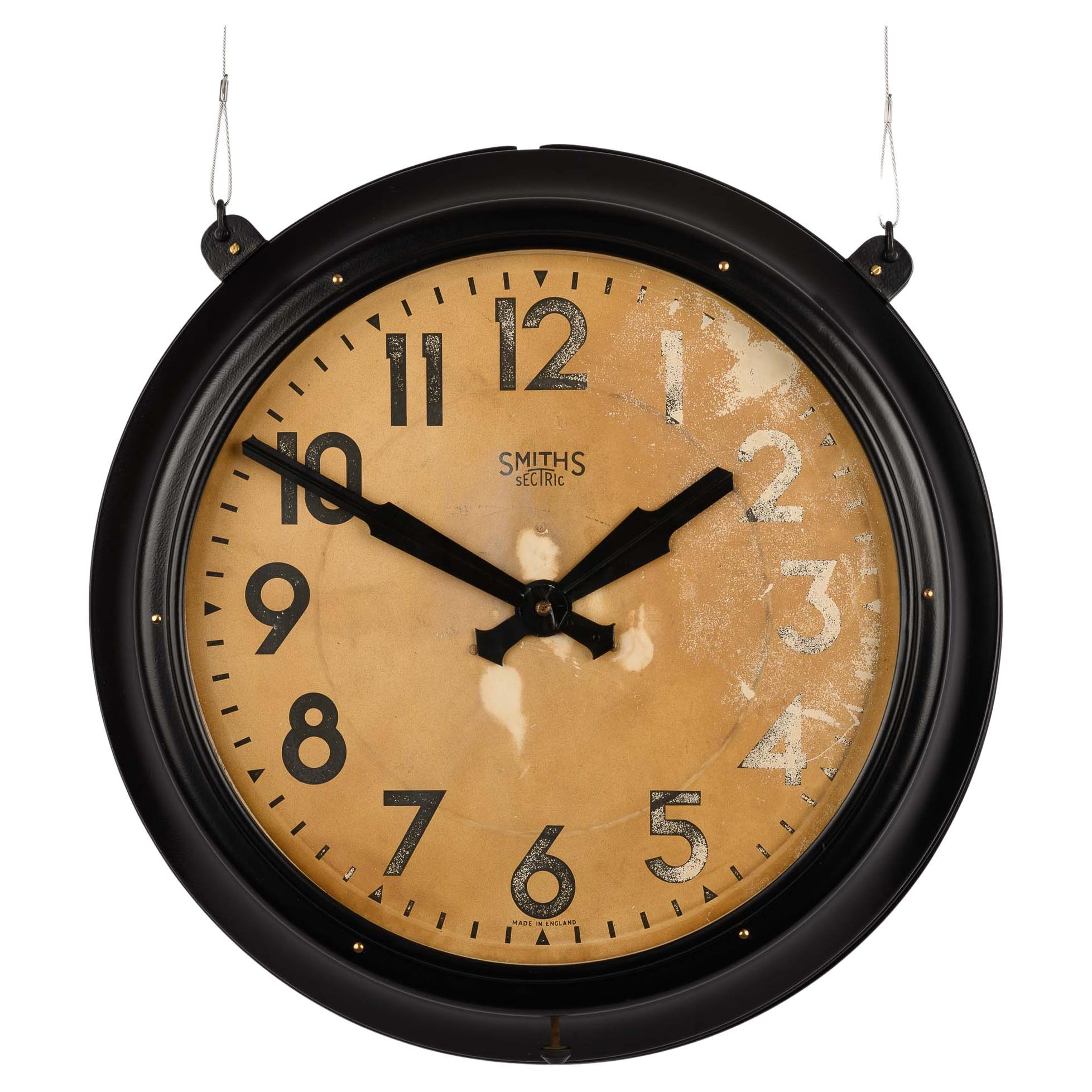 Original Double Sided Metal Industrial Station Clock by Smiths