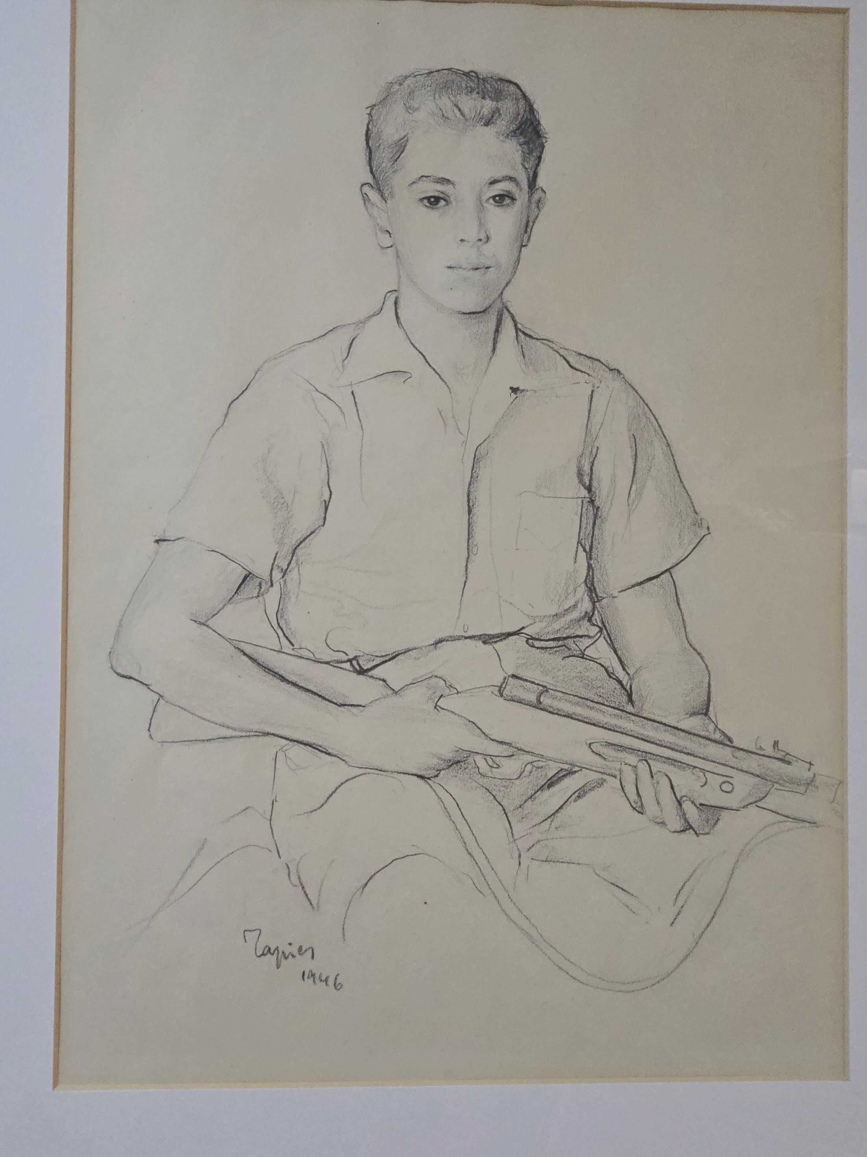 Original Drawing by Antoni Tàpies (Self-Portrait) For Sale 5