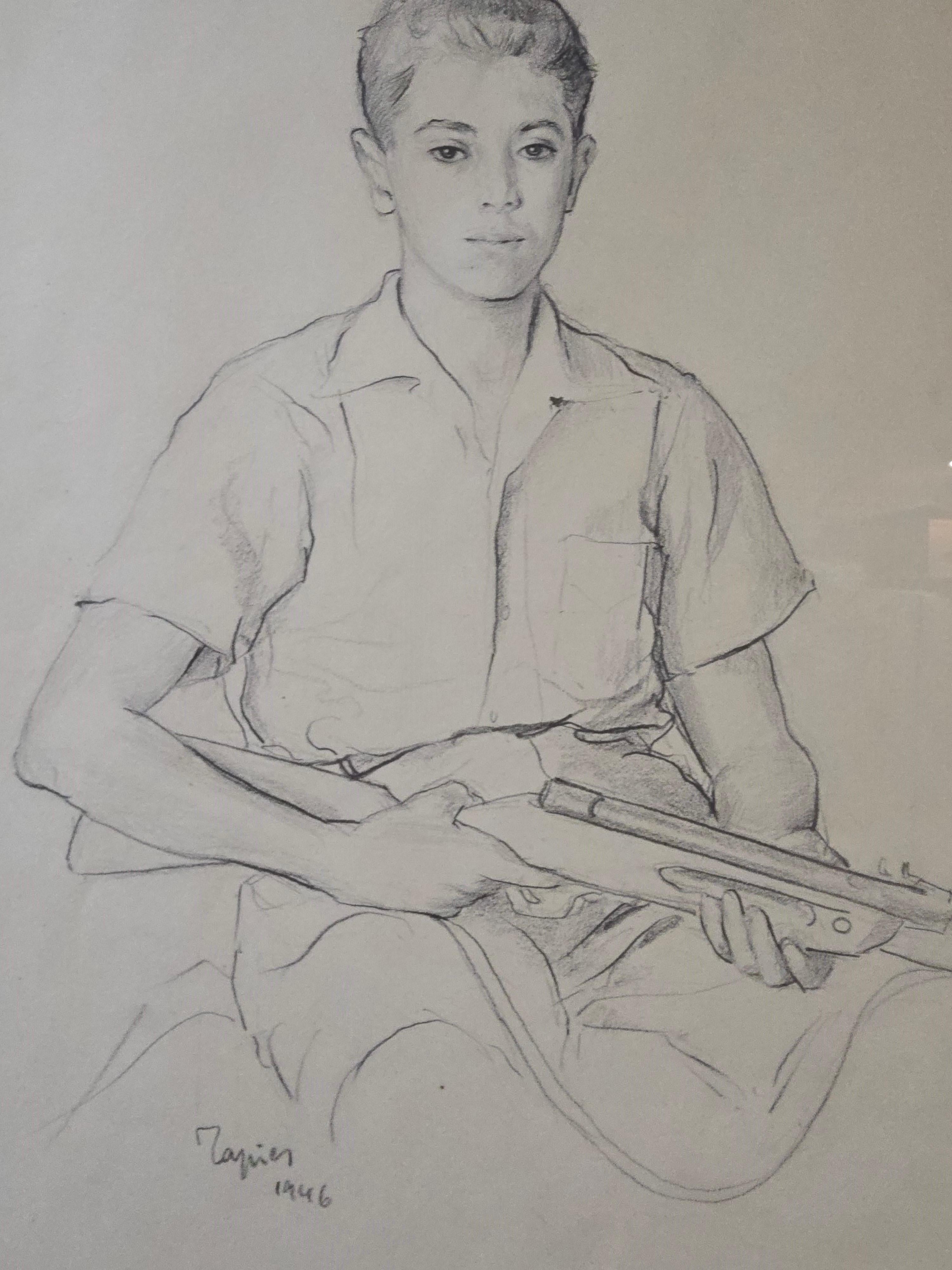 Original Drawing by Antoni Tàpies (Self-Portrait) For Sale 6