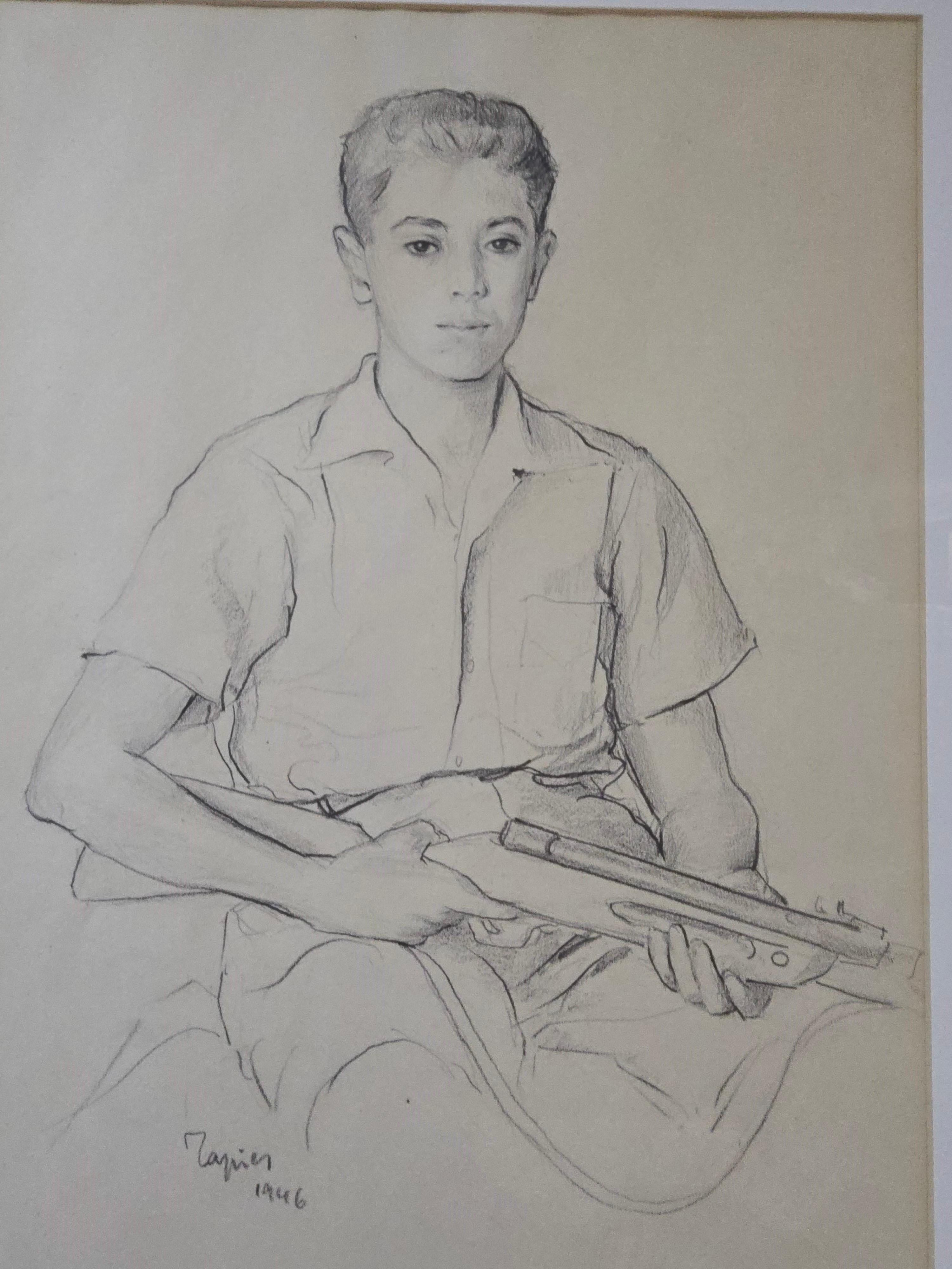 Original Drawing by Antoni Tàpies (Self-Portrait) For Sale 7