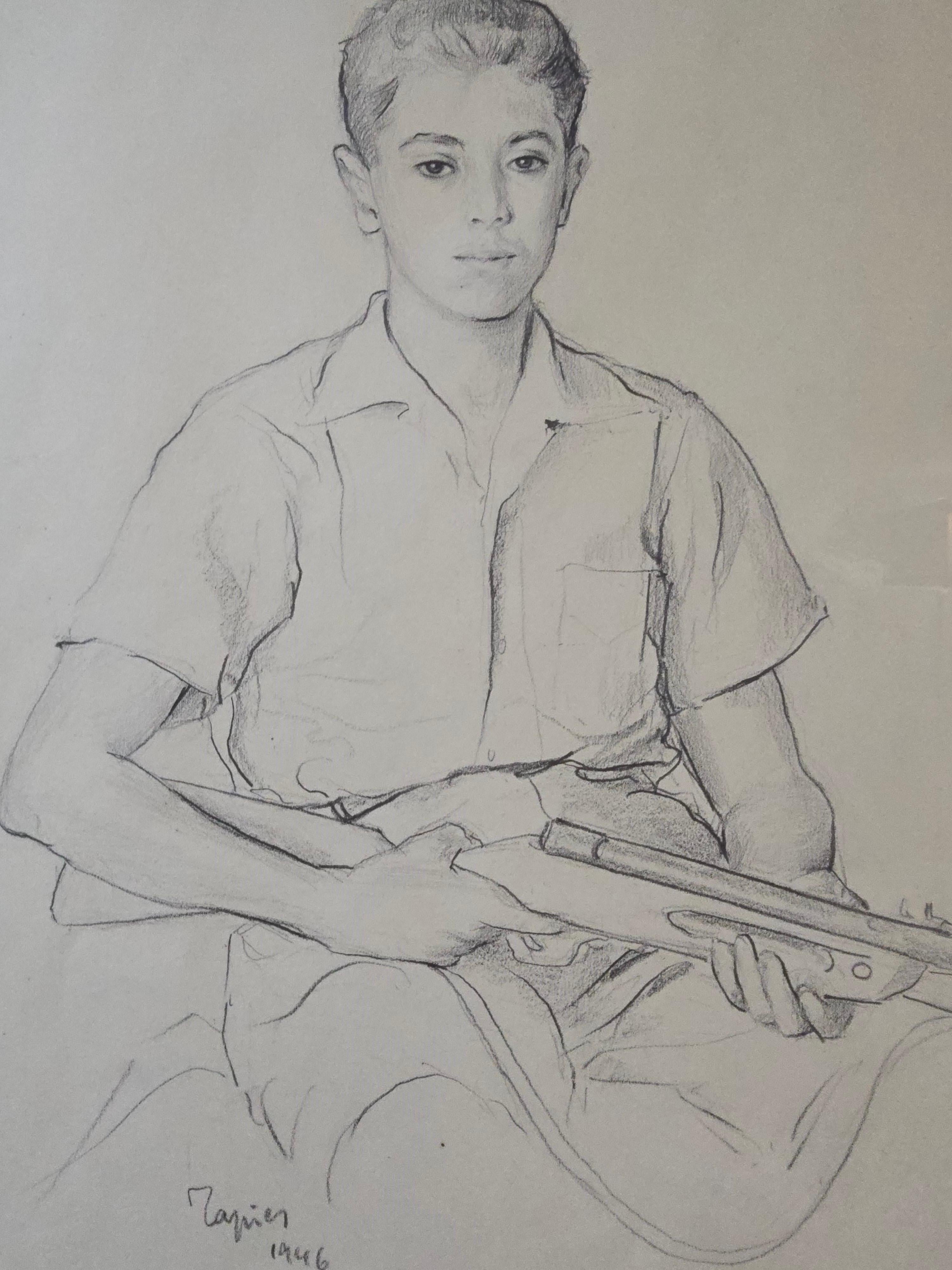 Original Drawing by Antoni Tàpies (Self-Portrait) For Sale 8