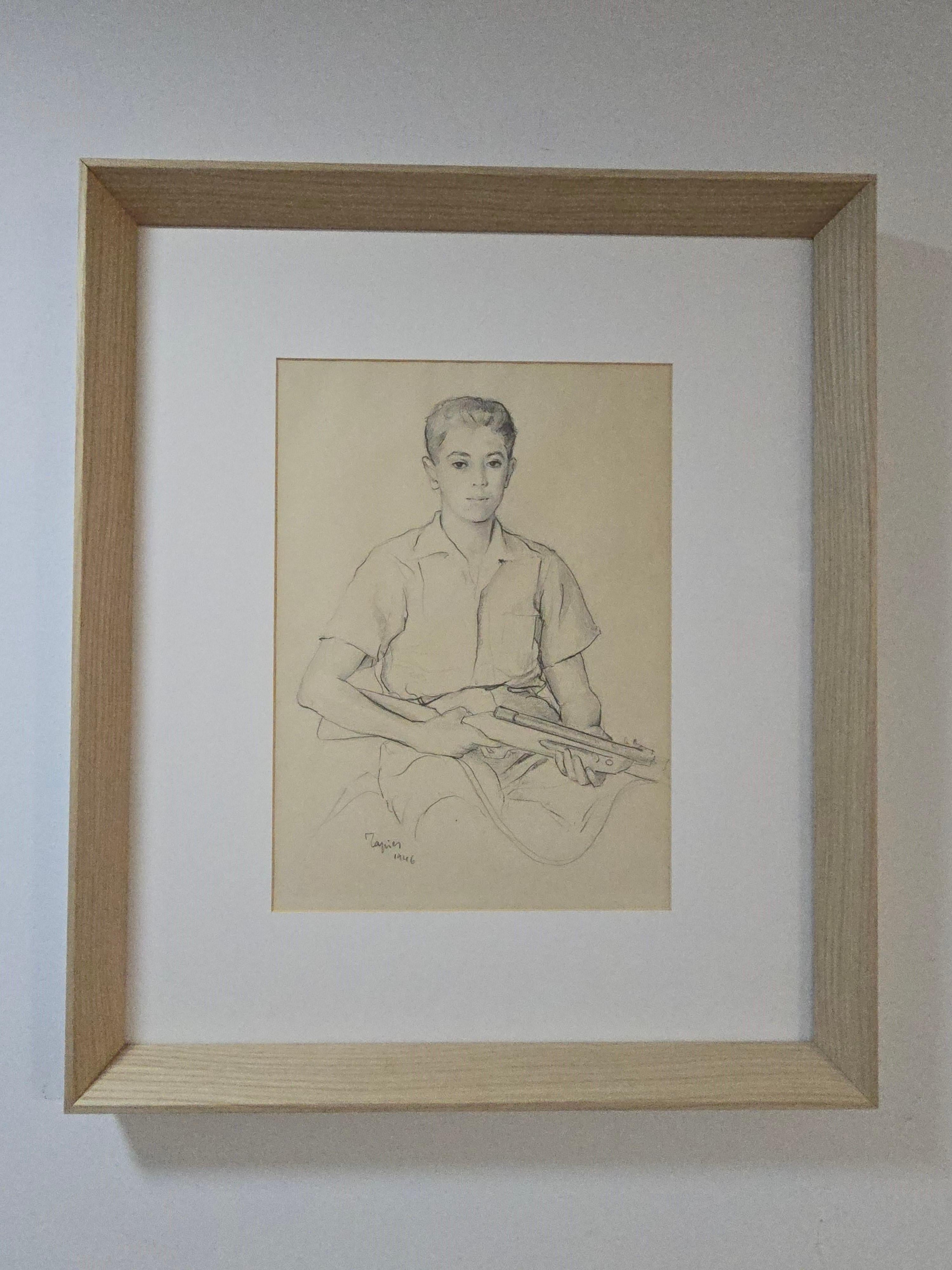 Original Drawing by Antoni Tàpies (Self-Portrait) For Sale 3