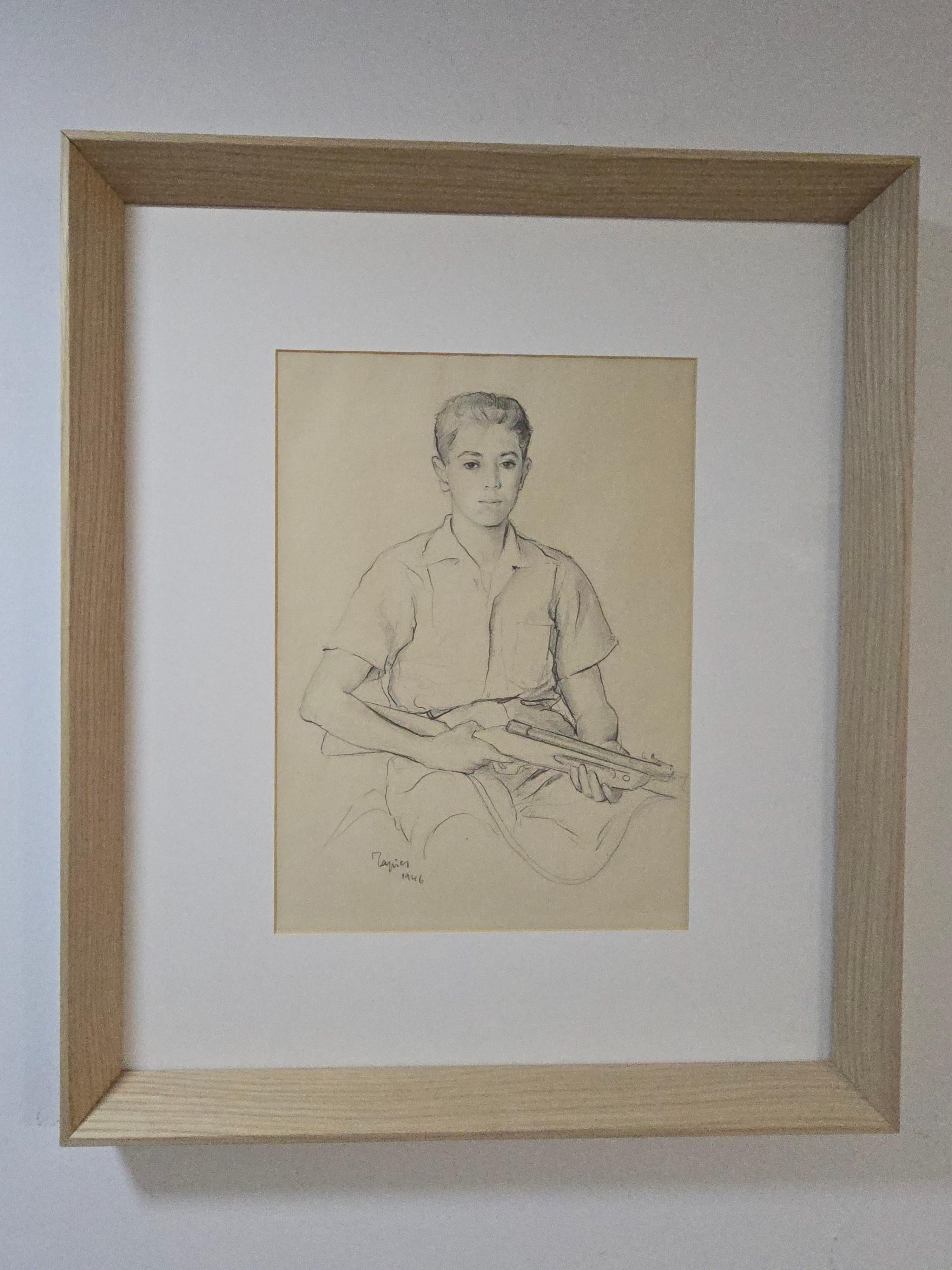Original Drawing by Antoni Tàpies (Self-Portrait) For Sale 4