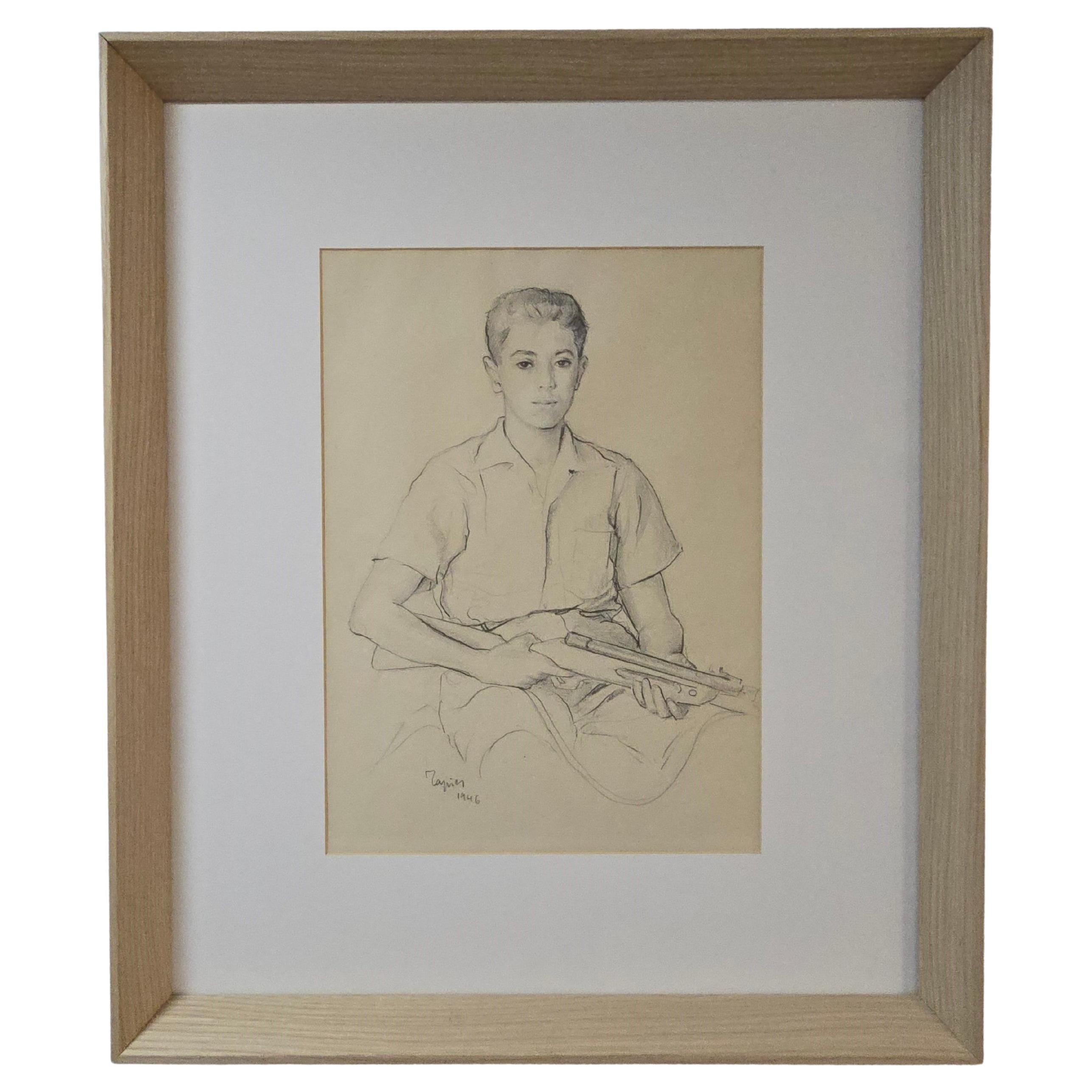 Dibujo original de Antoni Tàpies (Autorretrato)