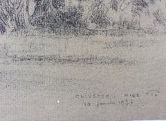 Original Landscape Drawing by Leonce Pelletier Dated 1937