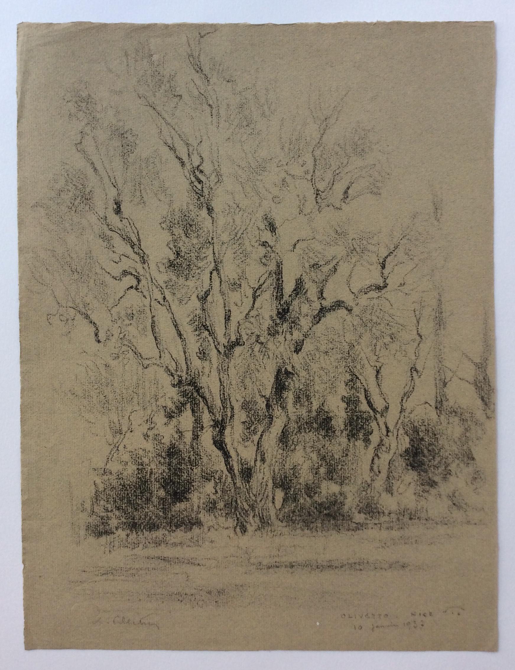 Original Landscape Drawing by Leonce Pelletier Dated 1937 In Good Condition For Sale In Miami, FL