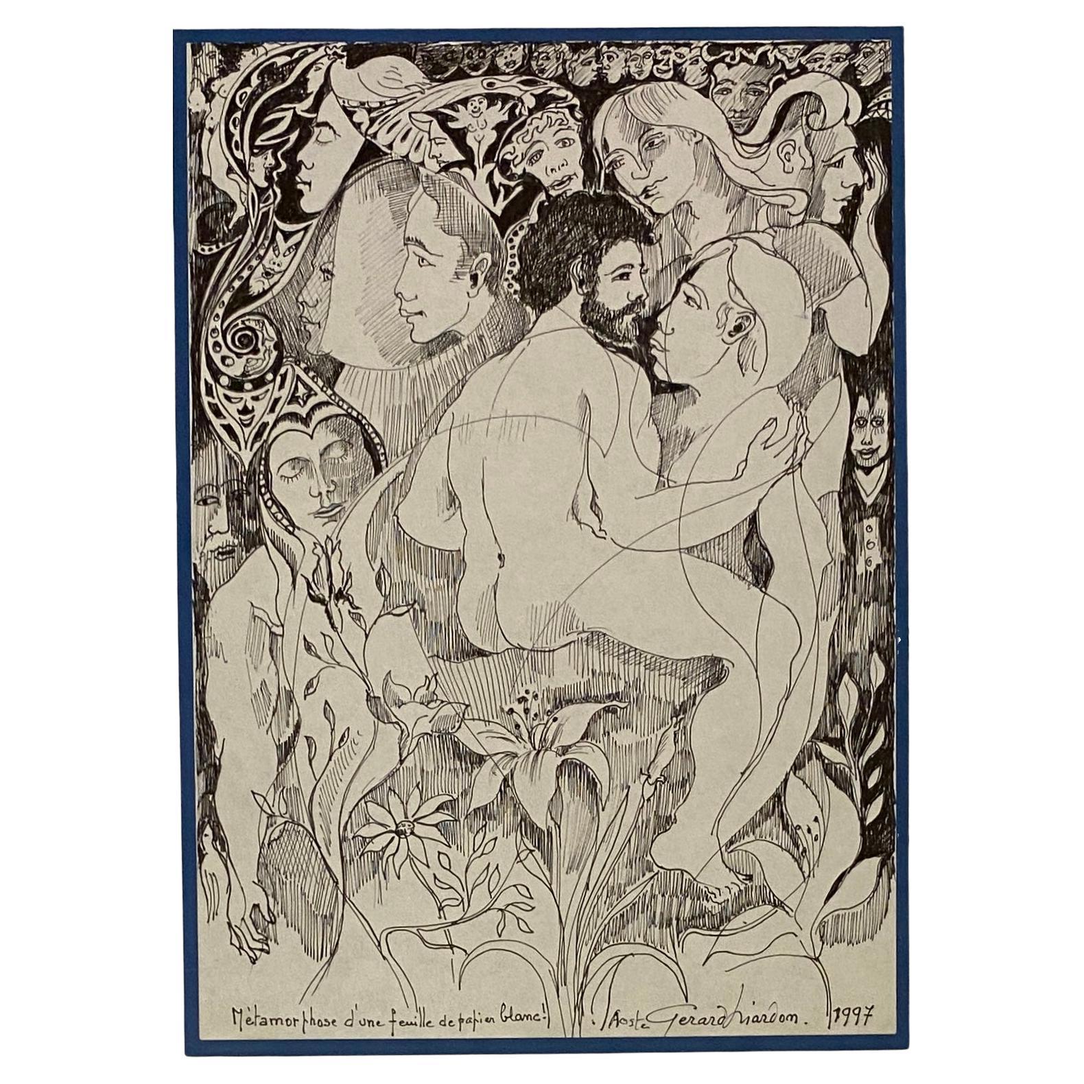 Original Drawing of Nude Men Embracing by Gerard Mardon  For Sale