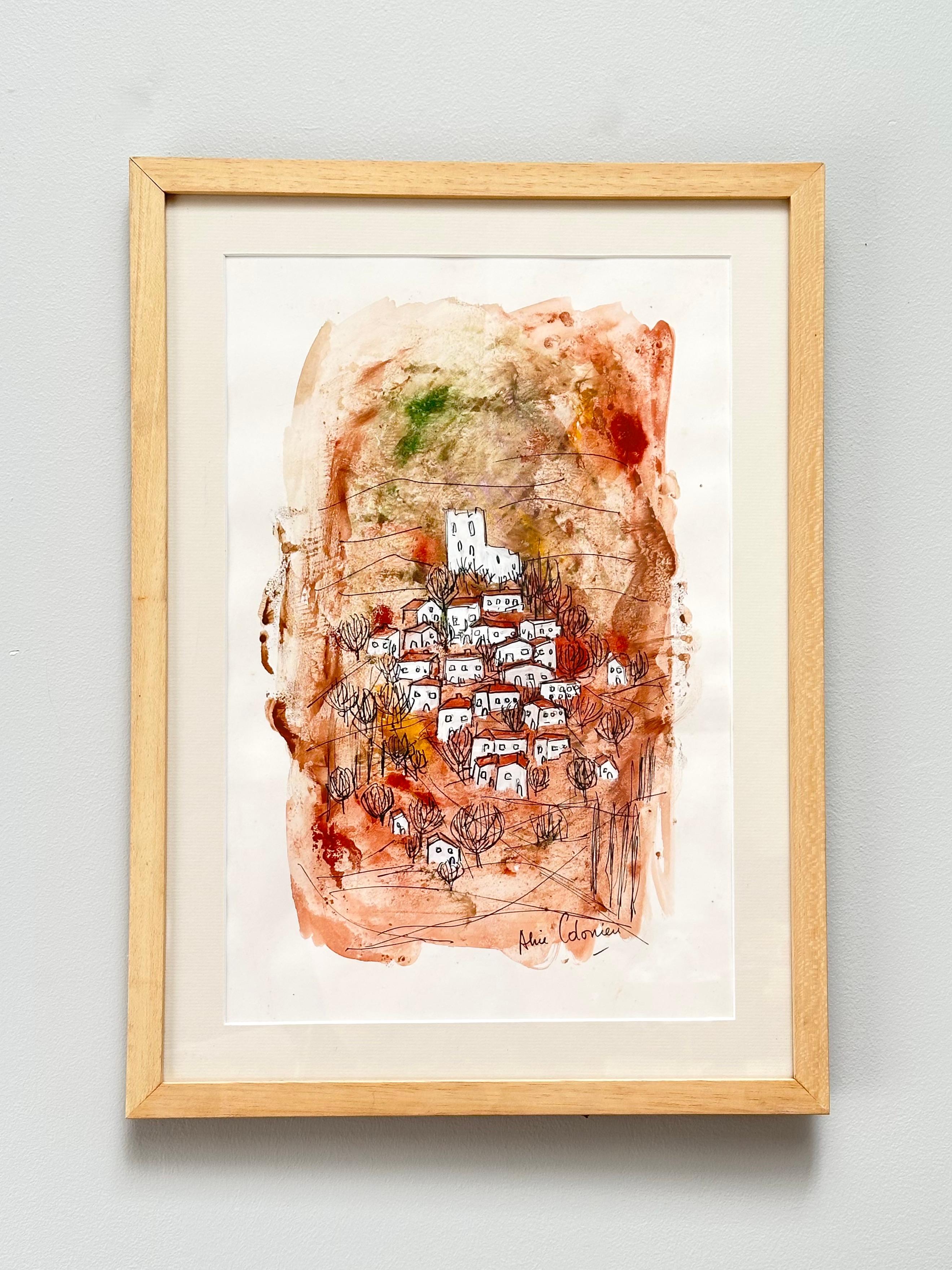 D'une série de six dessins originaux évoquant un village ensoleillé de la Drôme provençale, refuge de l'artiste depuis le milieu des années 1960.

L'état est excellent à l'exception d'un léger gondolage des bords et de quelques crachats, le dos du