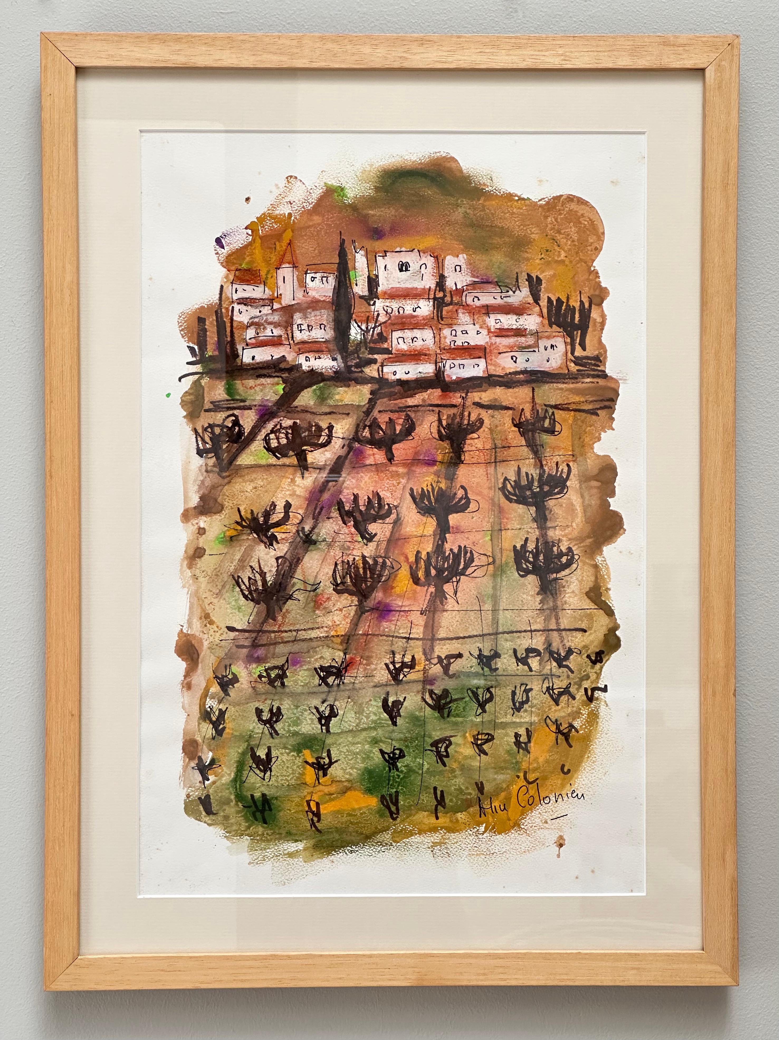 D'une série de six dessins originaux évoquant un village ensoleillé de la Drôme provençale, refuge de l'artiste depuis le milieu des années 1960.

L'état est excellent, à l'exception d'un léger gondolage des bords et de légers accrocs au dos du