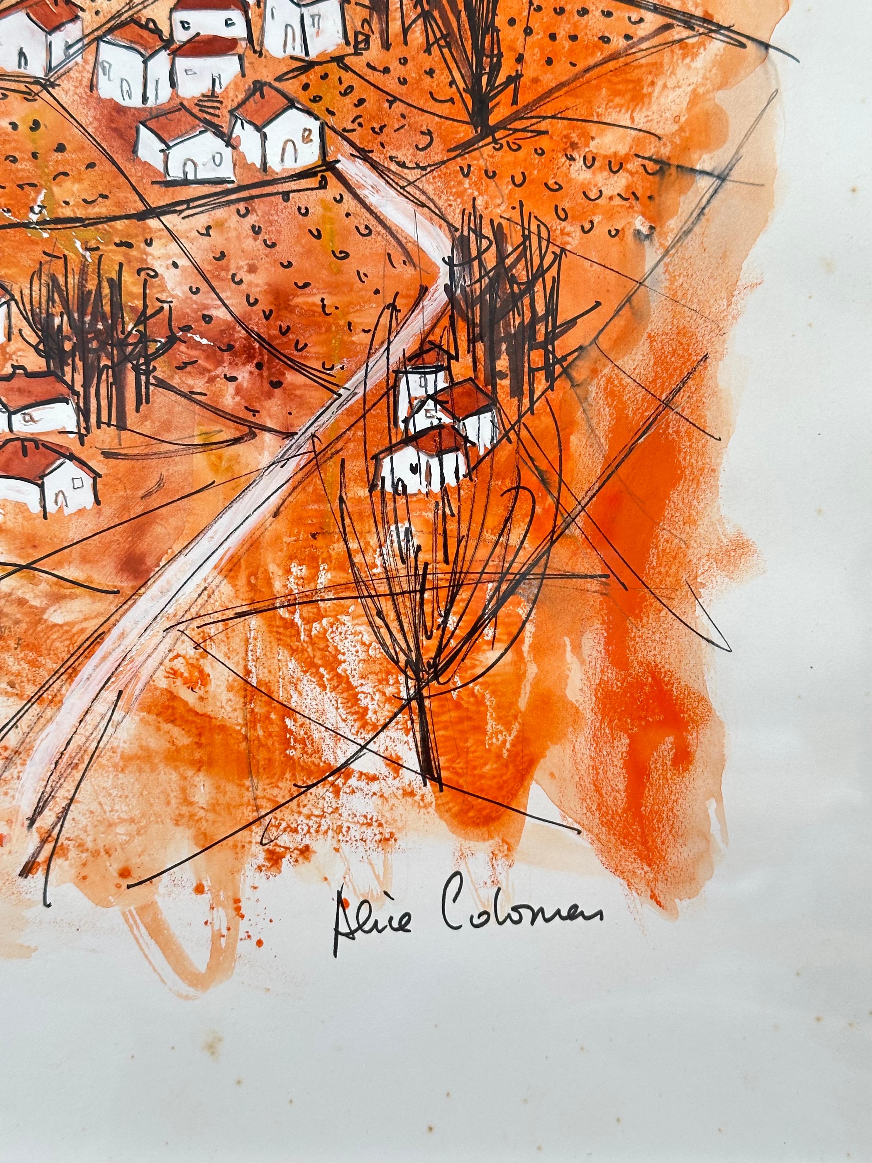 Dibujo original, Vistas del Drome provenzal, Alice Colonieu, Roaix c. 1960 Otro en venta