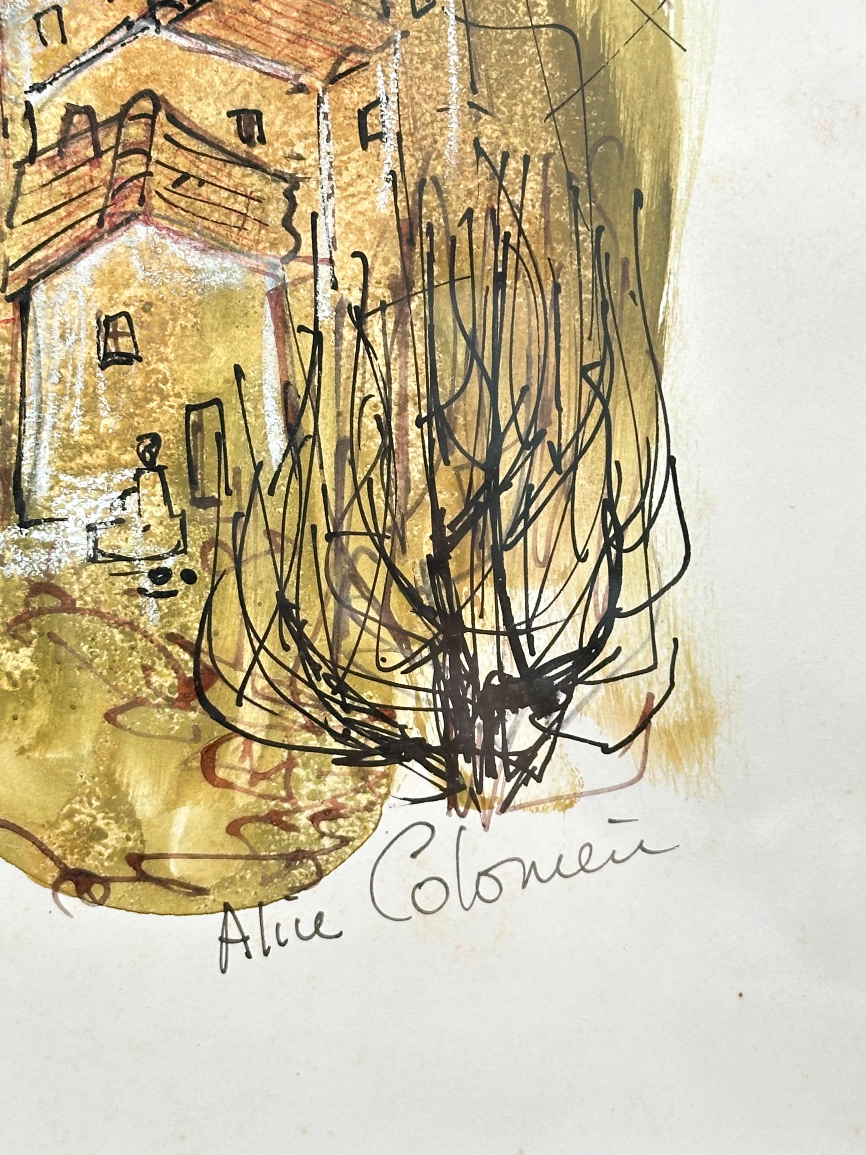 Autre Dessin original, Vues de la Drôme provençale, Alice Colonieu, Roaix c. 1960 en vente