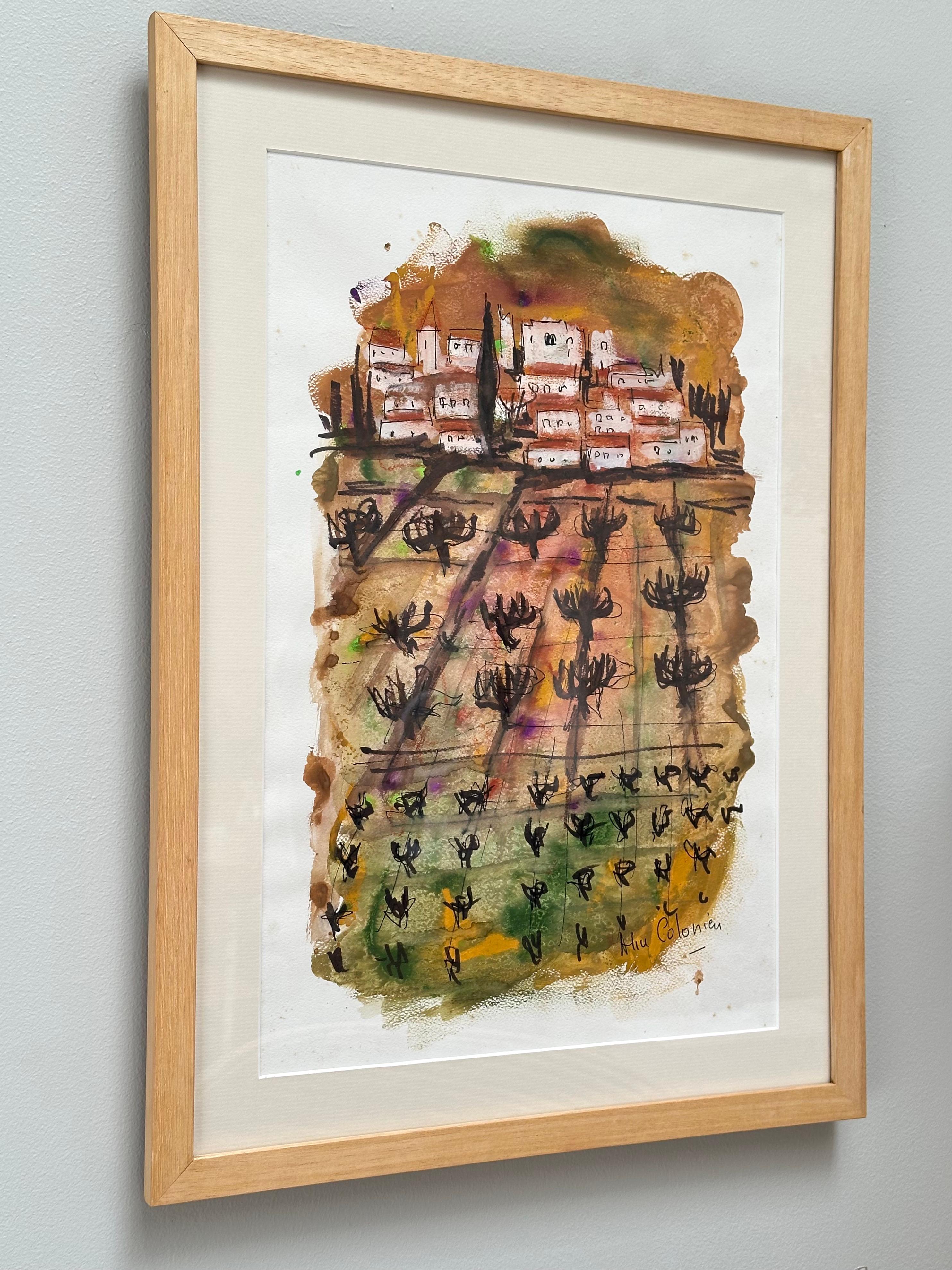 Polychromé Dessin original, Vues de la Drôme provençale, Alice Colonieu, Roaix c. 1960 en vente
