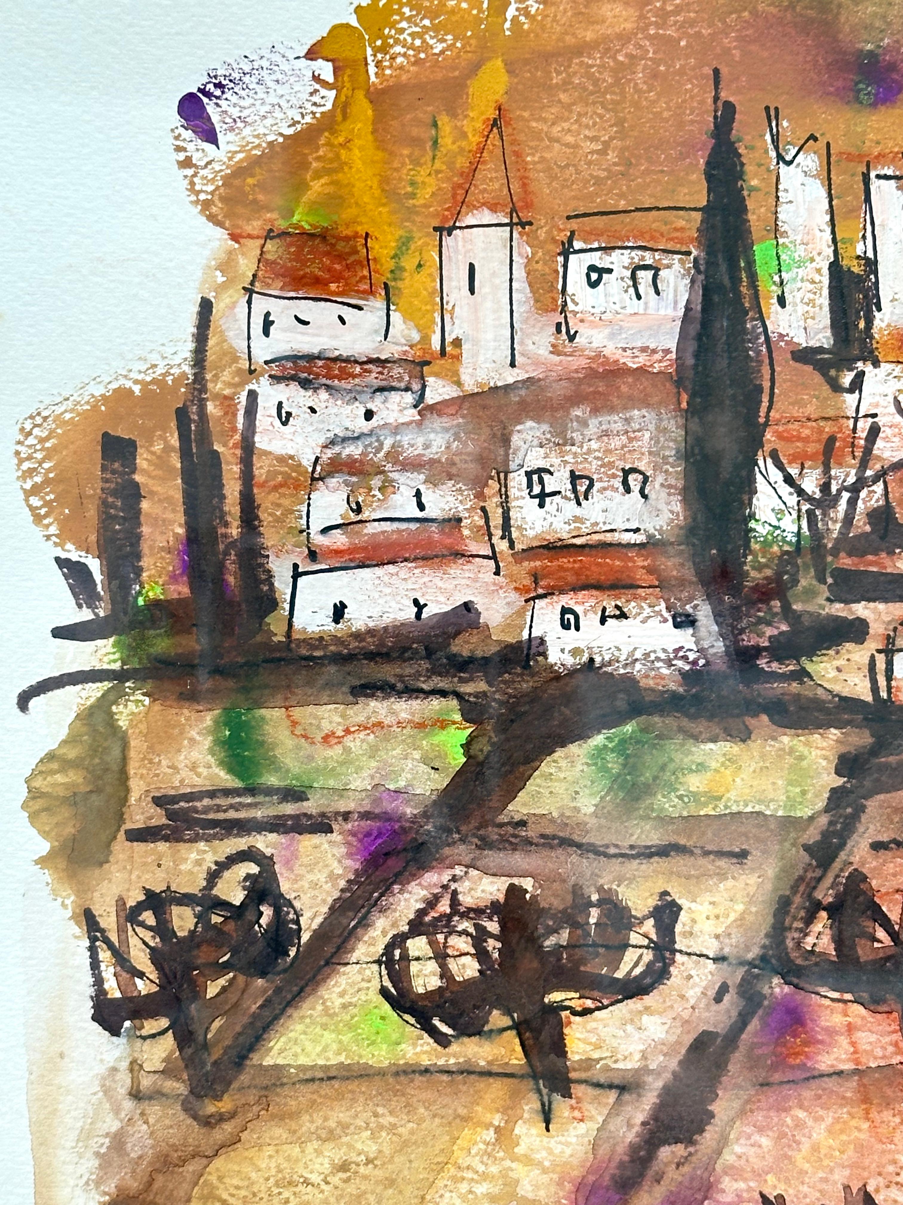 Dessin original, Vues de la Drôme provençale, Alice Colonieu, Roaix c. 1960 Bon état - En vente à St Ouen, FR