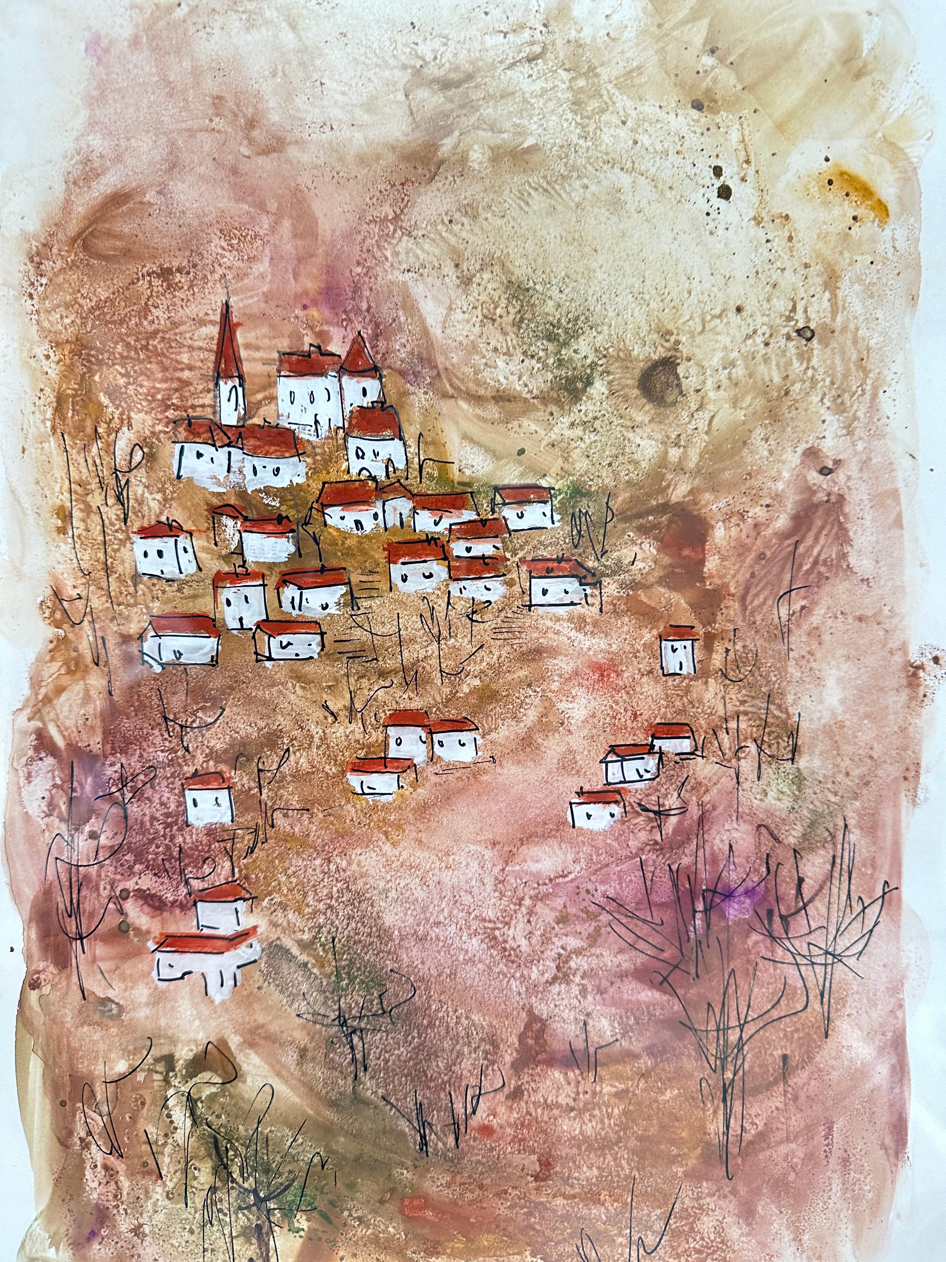 Original Drawing, Views of the Provencal Drome, Alice Colonieu, Roaix c. 1960 In Good Condition For Sale In St Ouen, FR