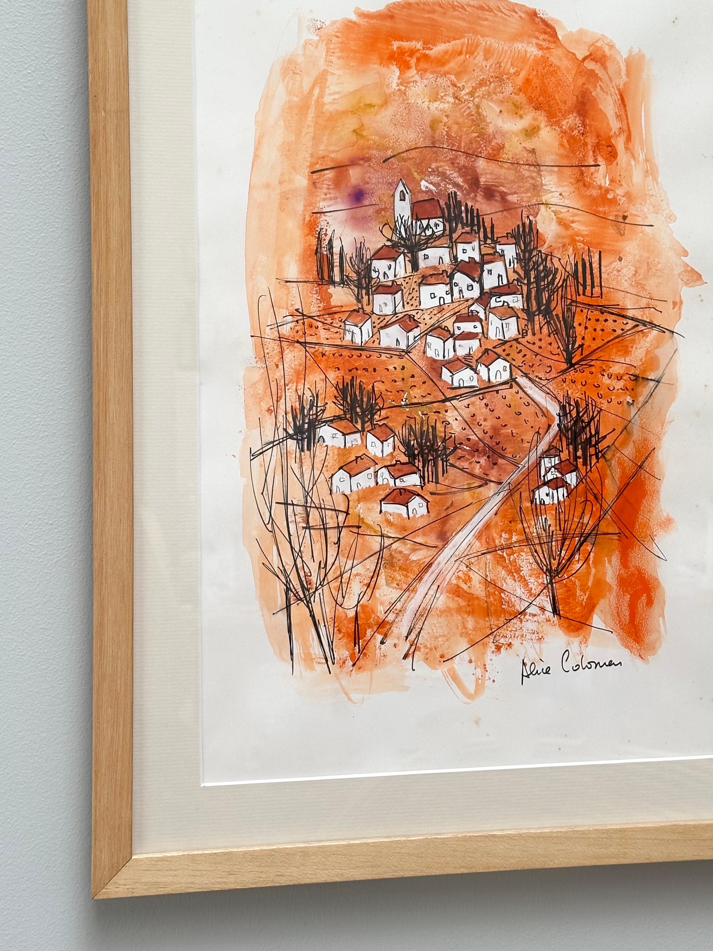 Dibujo original, Vistas del Drome provenzal, Alice Colonieu, Roaix c. 1960 mediados del siglo XX en venta