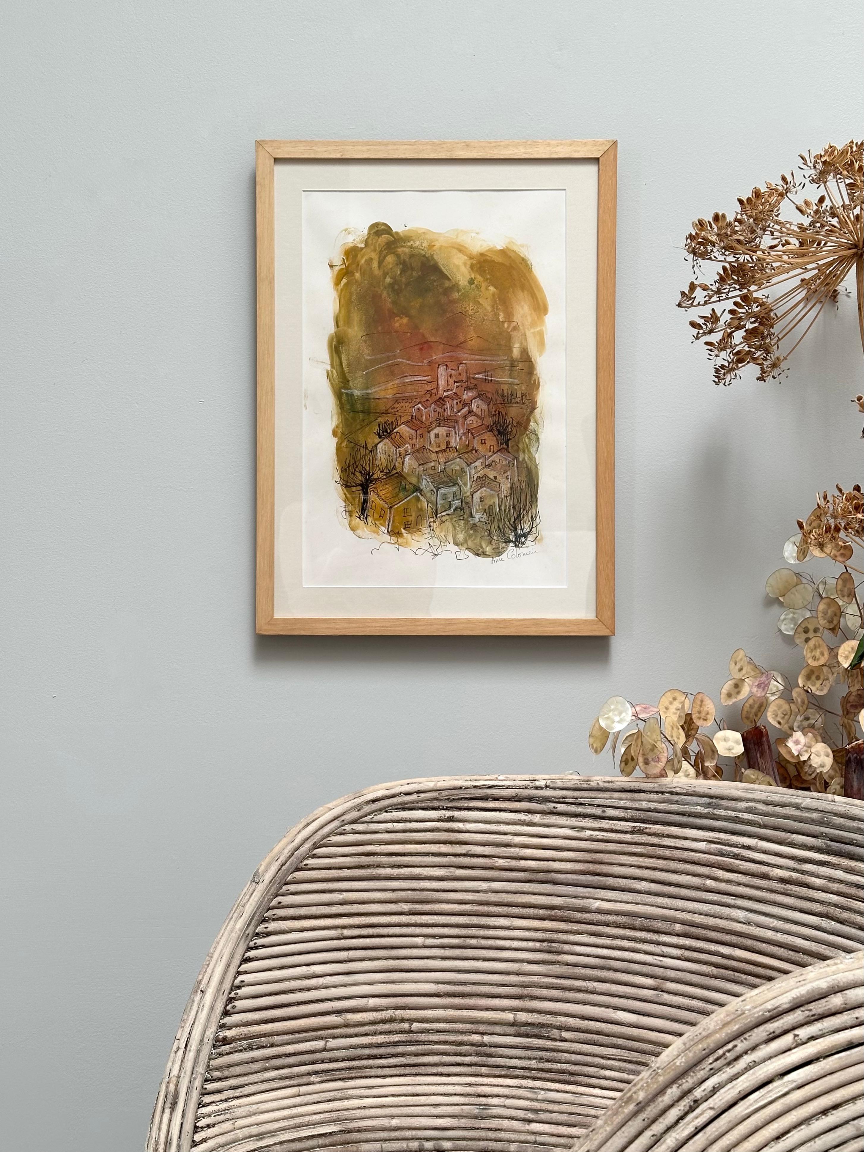 Milieu du XXe siècle Dessin original, Vues de la Drôme provençale, Alice Colonieu, Roaix c. 1960 en vente