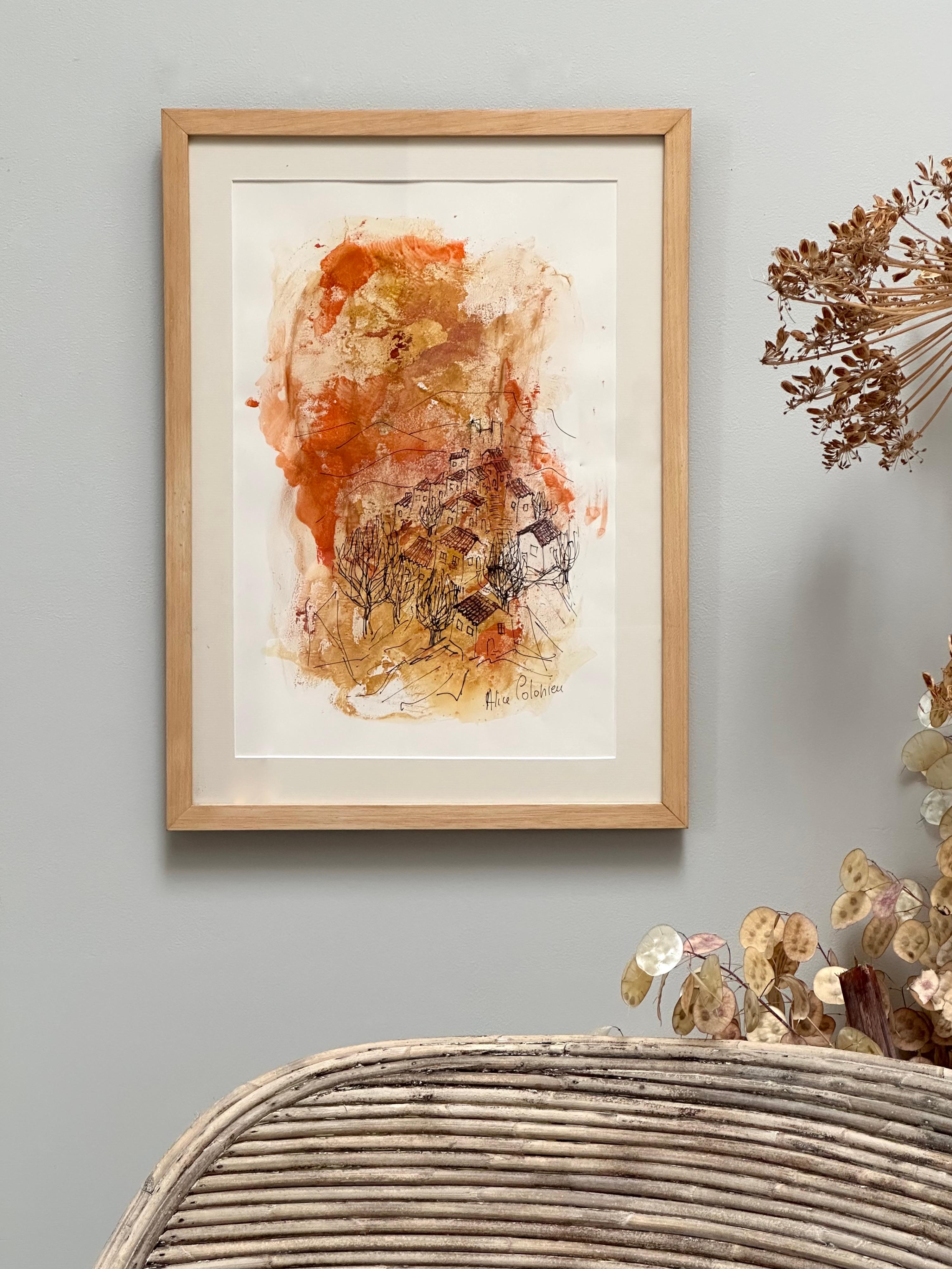 Dessin original, Vues de la Drôme provençale, Alice Colonieu, Roaix c. 1960 en vente 1