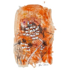 Dibujo original, Vistas del Drome provenzal, Alice Colonieu, Roaix c. 1960