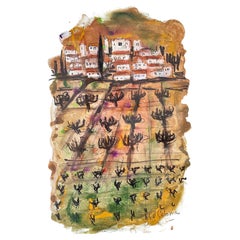Dessin original, Vues de la Drôme provençale, Alice Colonieu, Roaix c. 1960