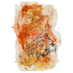 Dessin original, Vues de la Drôme provençale, Alice Colonieu, Roaix c. 1960