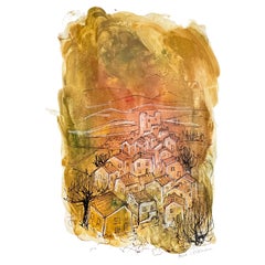 Dessin original, Vues de la Drôme provençale, Alice Colonieu, Roaix c. 1960